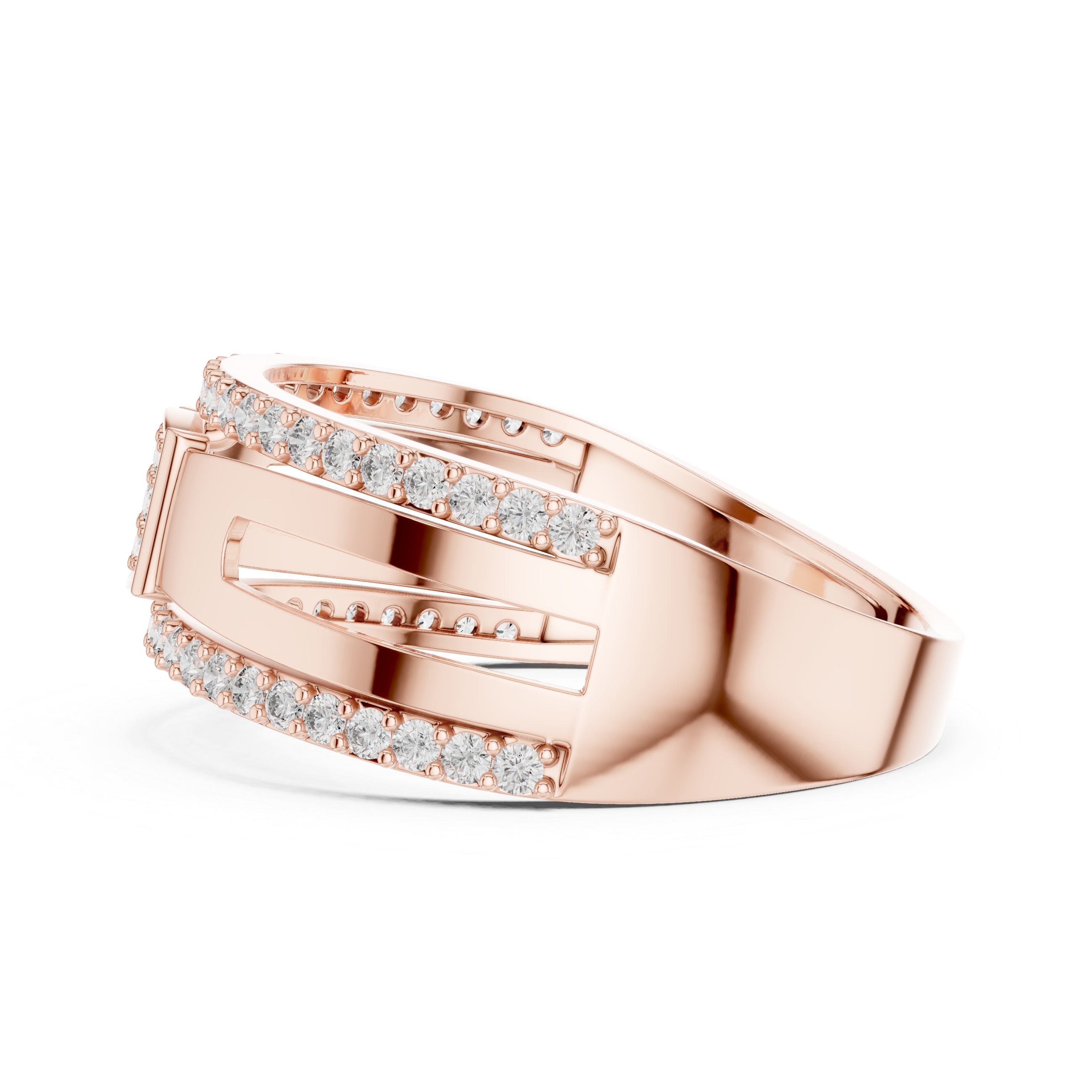 Rose Gold Diamond-Studded Split Band Ring