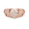 Chevron Pattern Gold Ring with Diamond Cluster