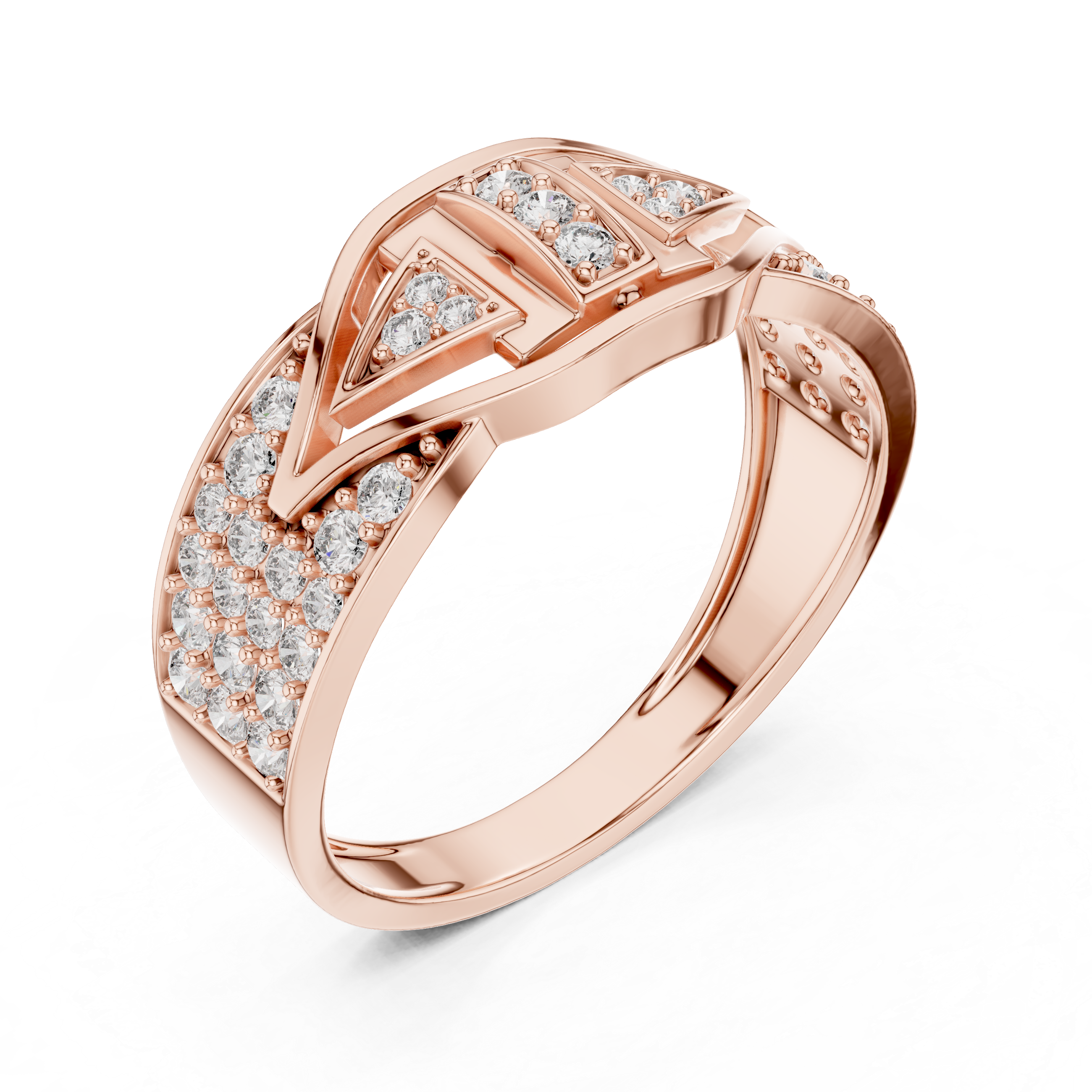 Rose Gold Diamond Statement Ring with Geometric Design