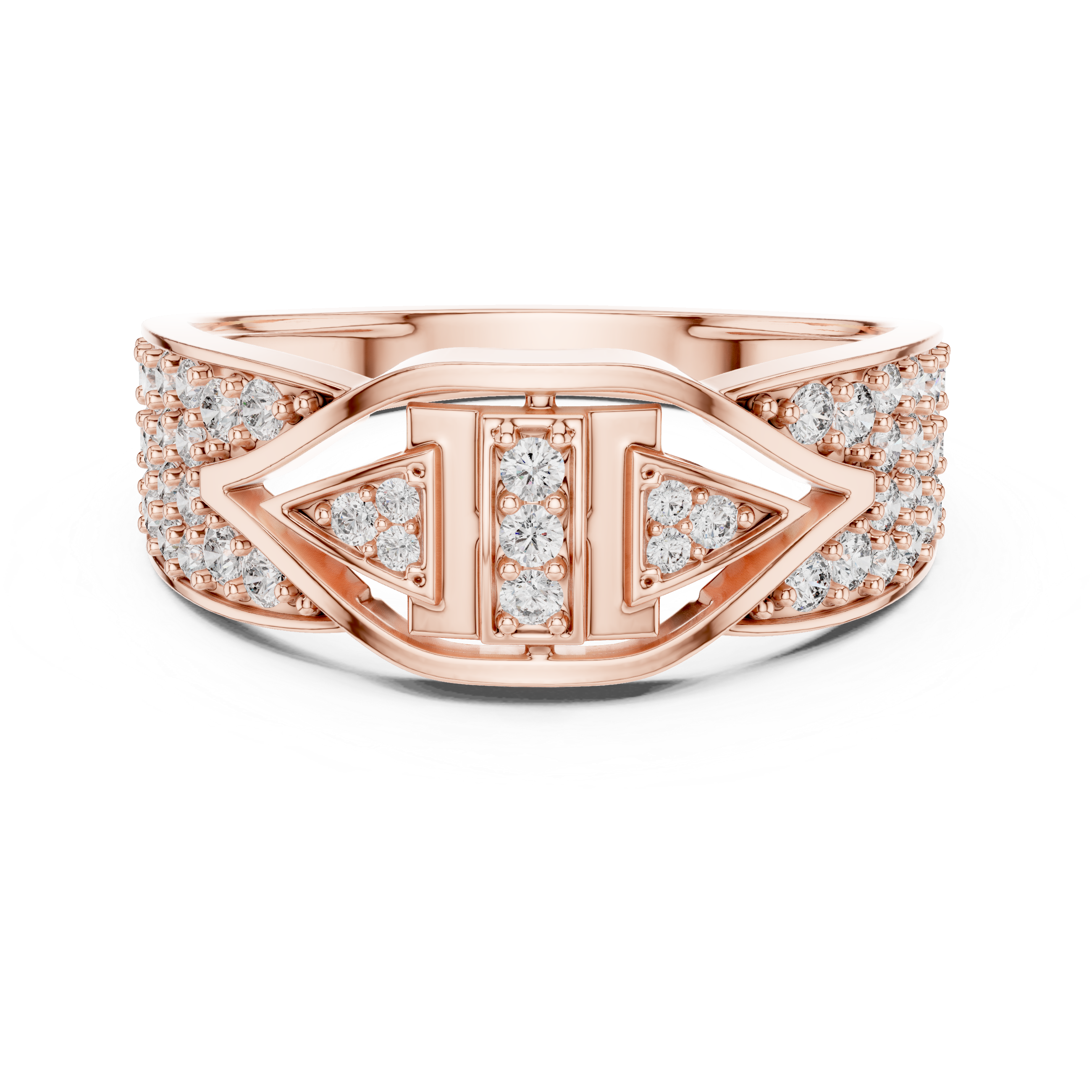 Rose Gold Diamond Statement Ring with Geometric Design