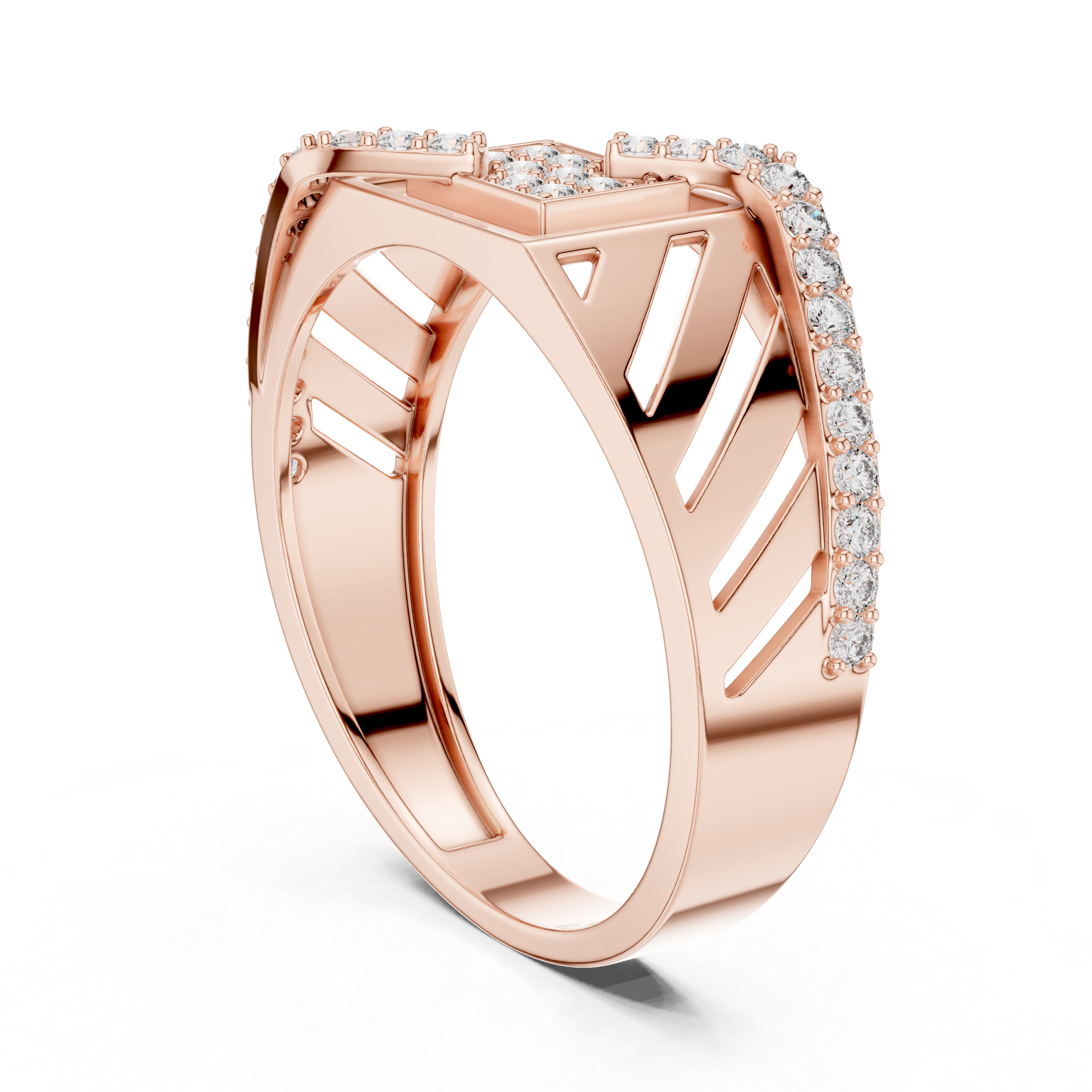 Gold Diamond-Studded Geometric Ring