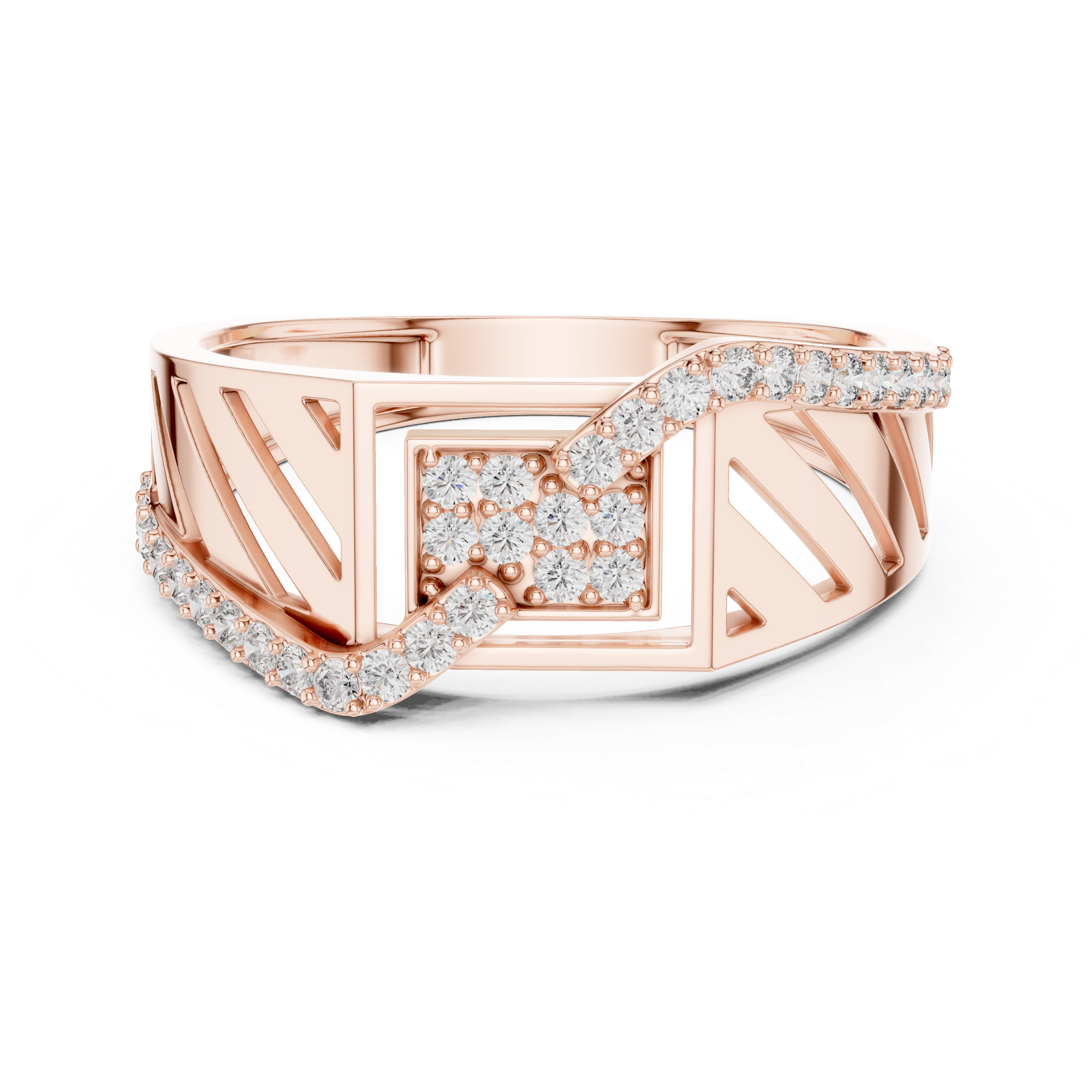 Gold Diamond-Studded Geometric Ring
