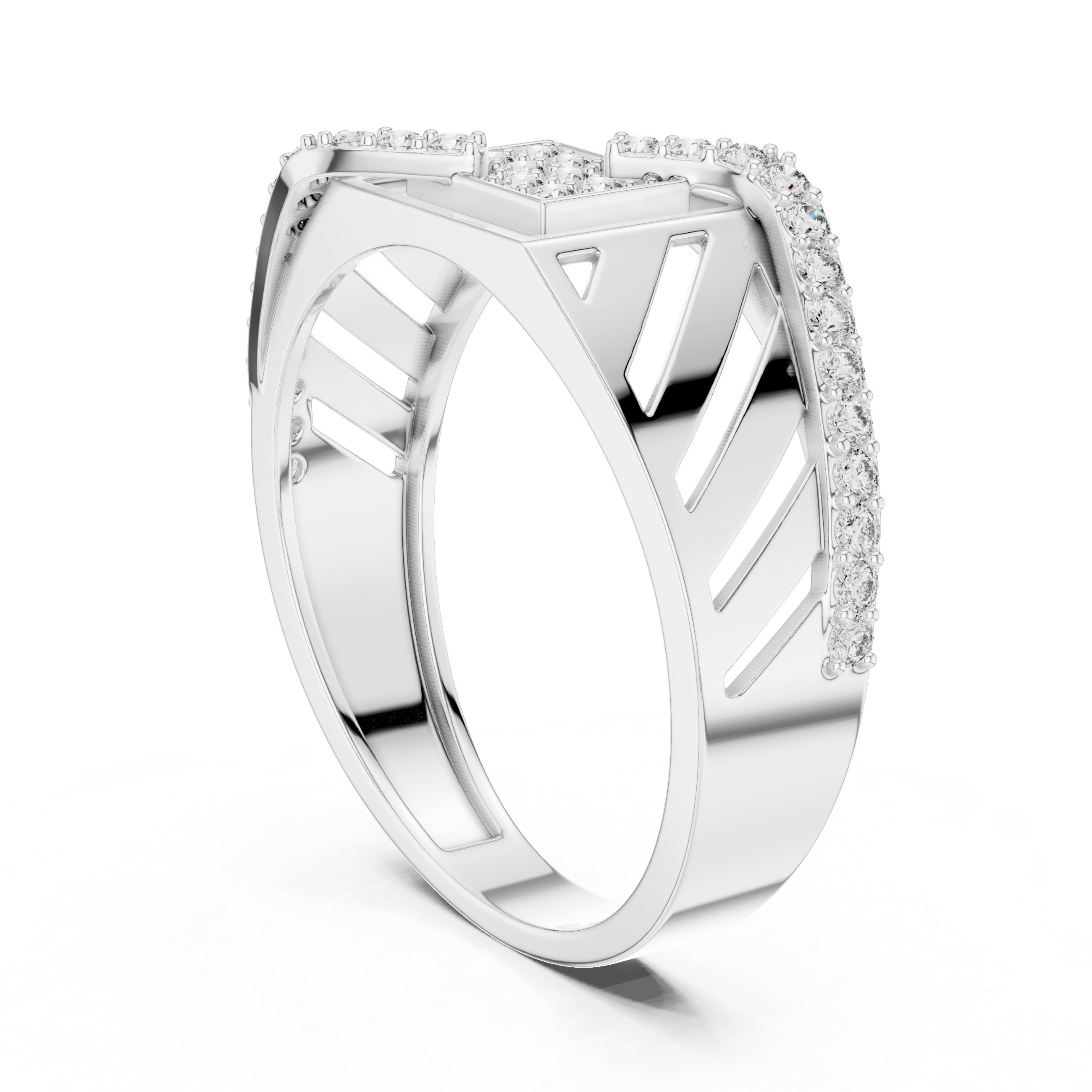 Gold Diamond-Studded Geometric Ring