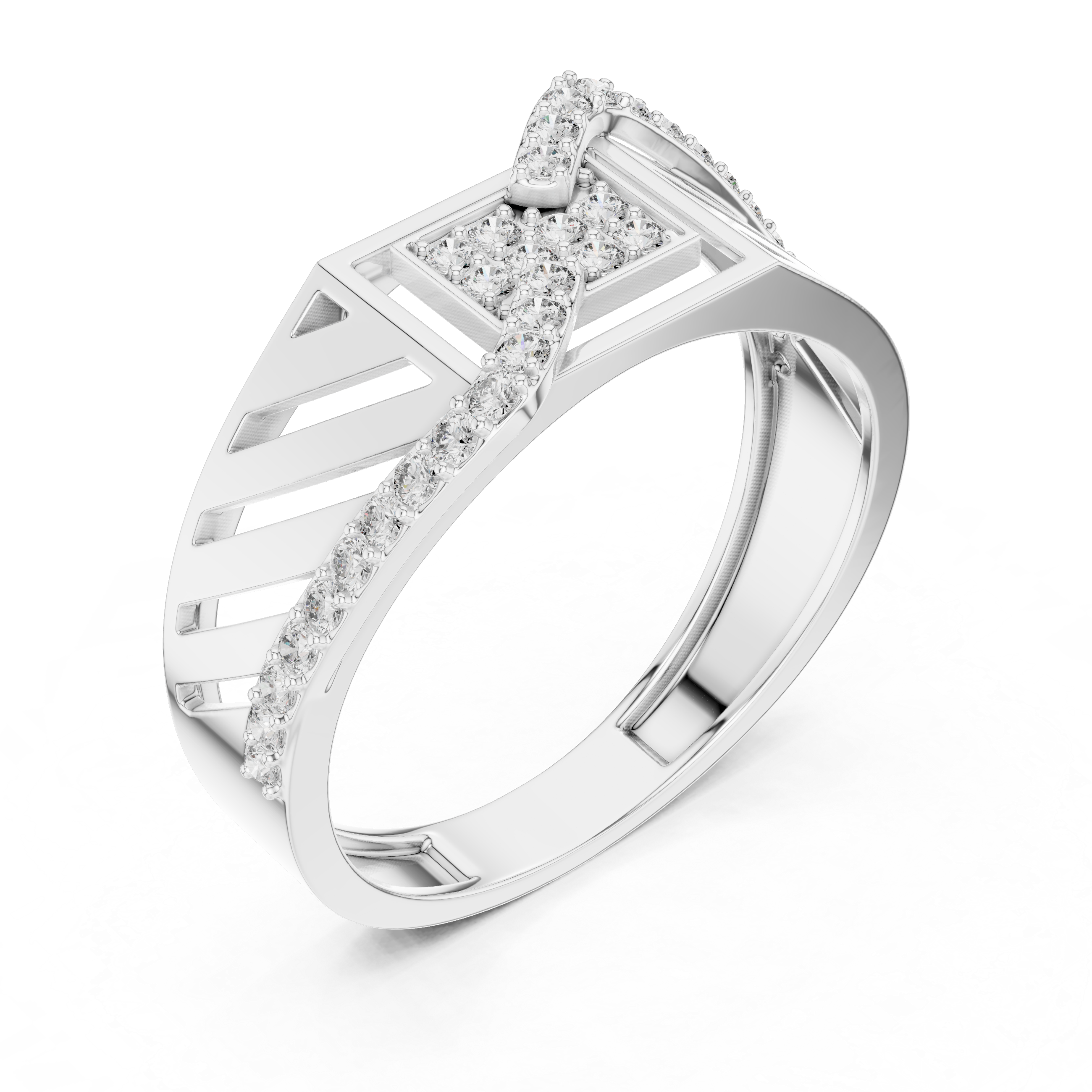 Gold Diamond-Studded Geometric Ring