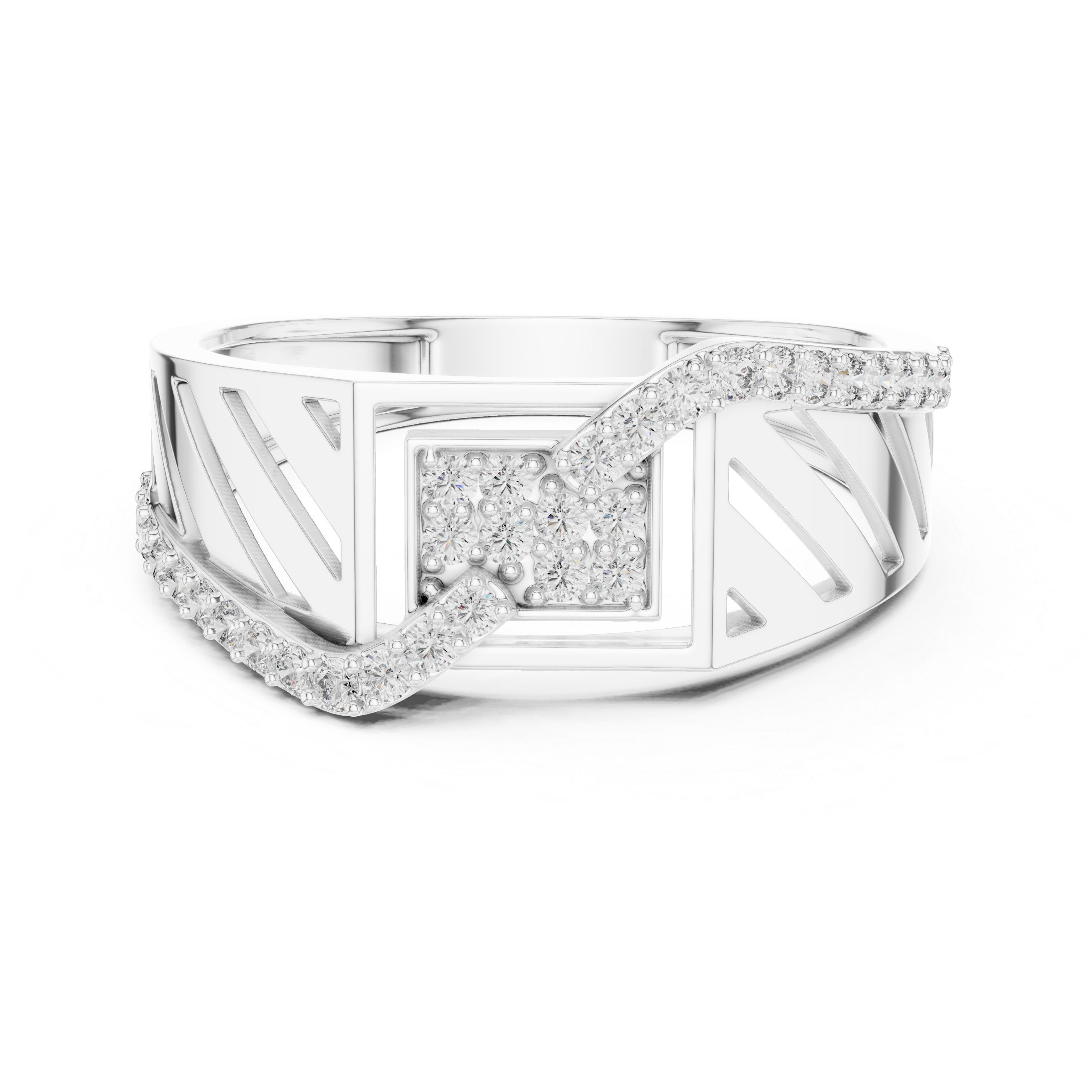 Gold Diamond-Studded Geometric Ring