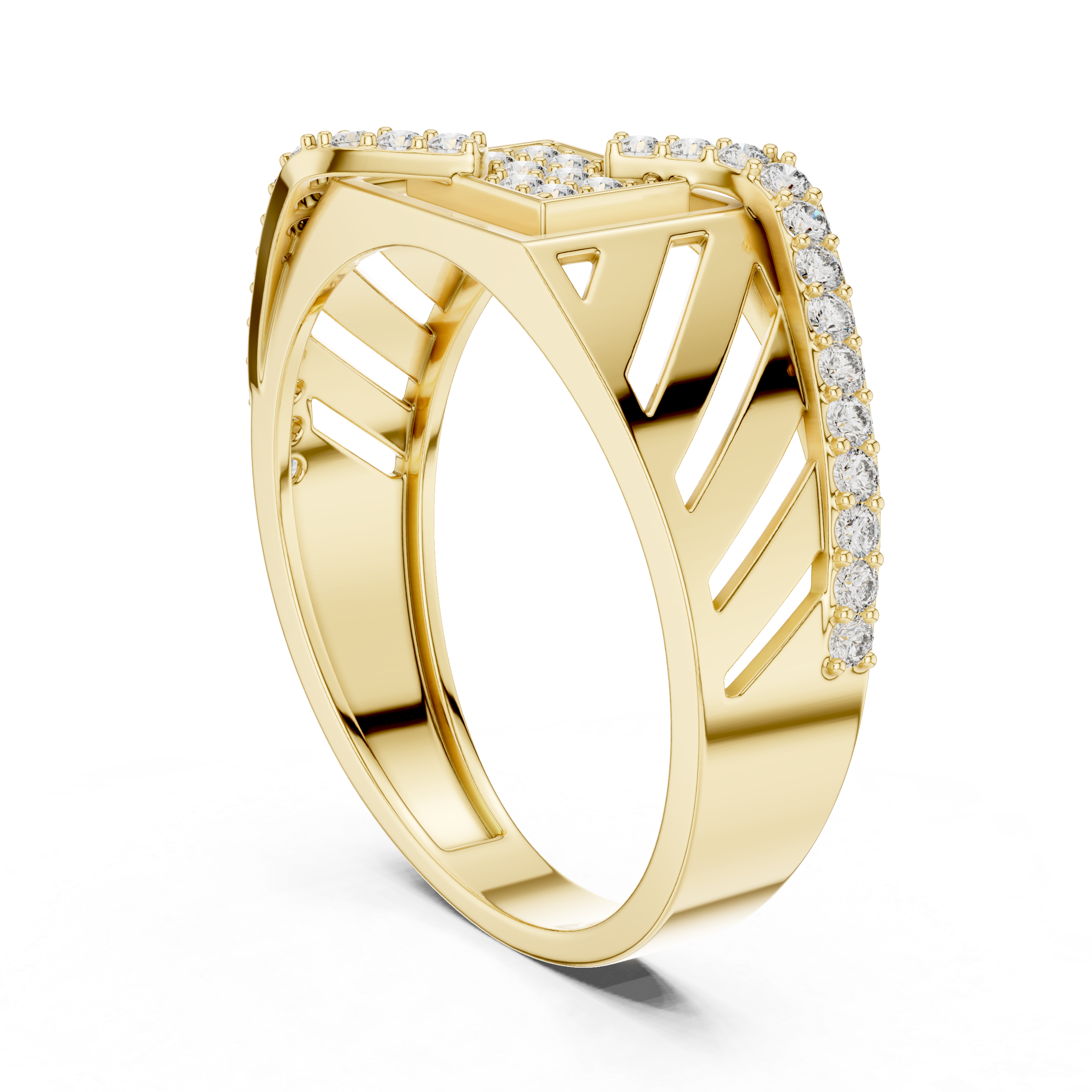 Gold Diamond-Studded Geometric Ring