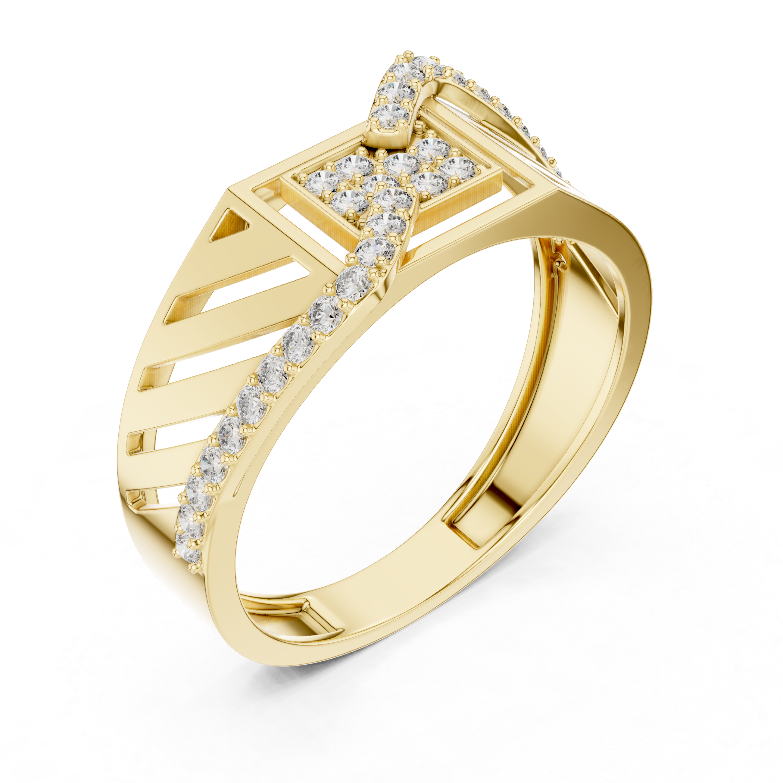 Gold Diamond-Studded Geometric Ring