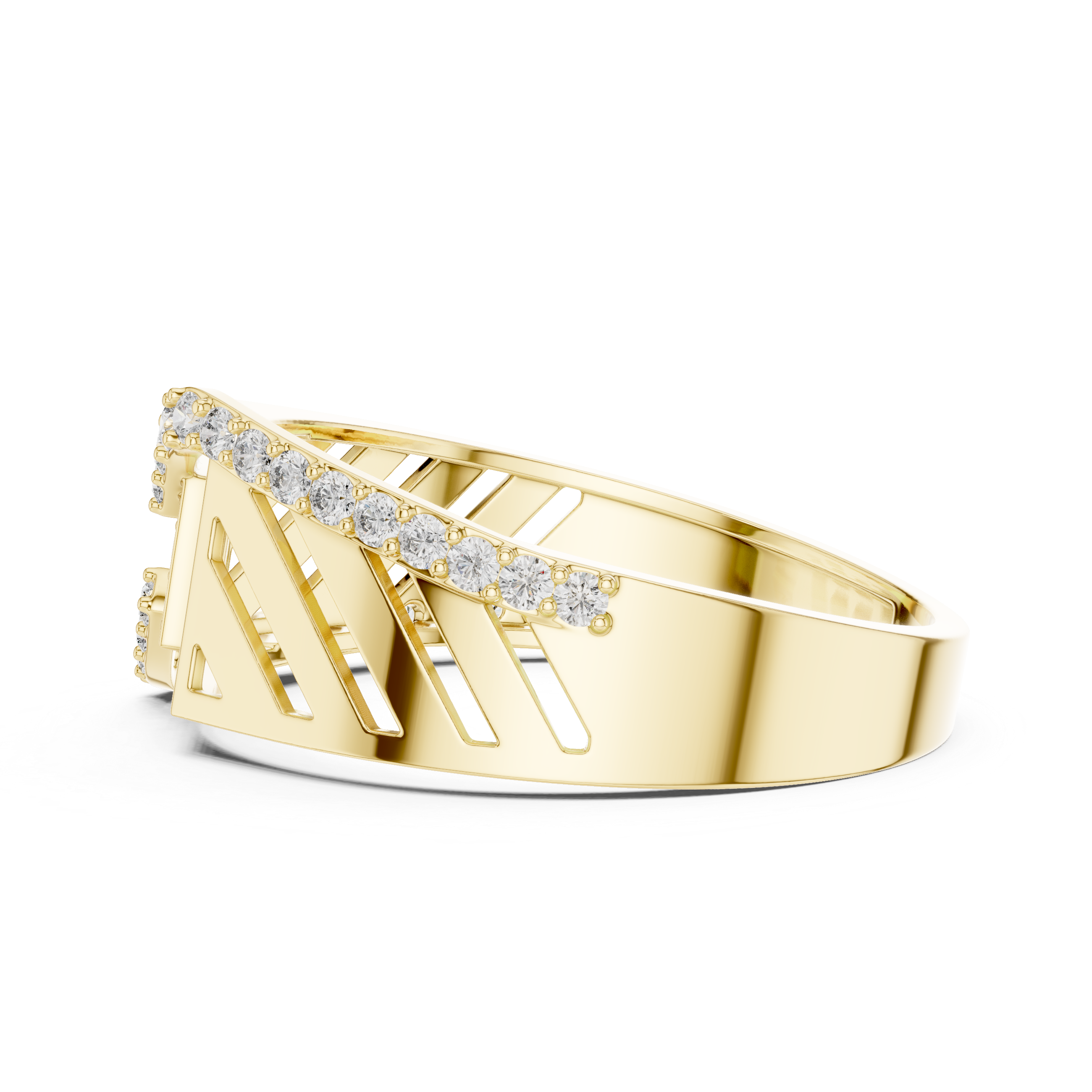 Gold Diamond-Studded Geometric Ring