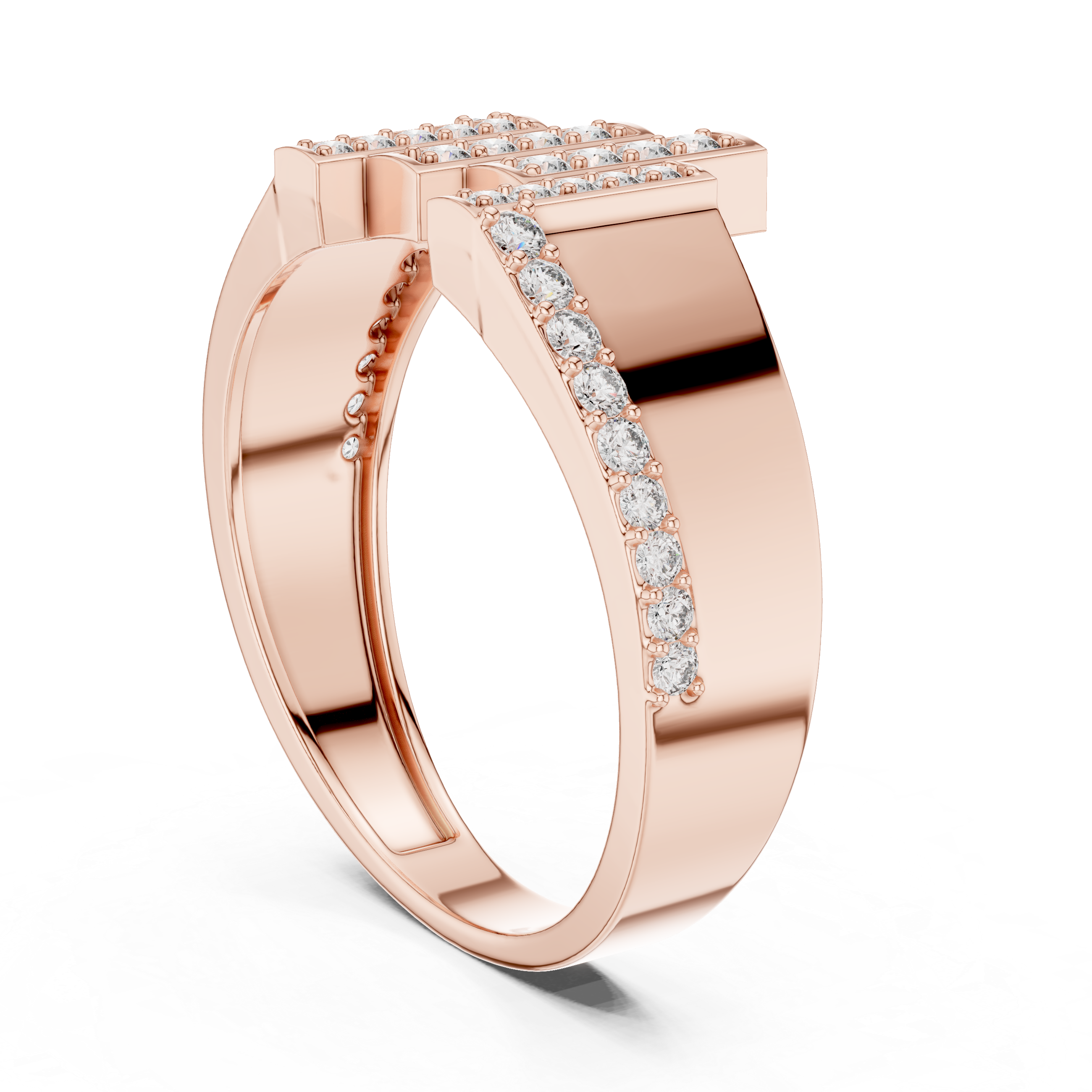 Rose Gold Ring Featuring Multi-Level Diamond Design