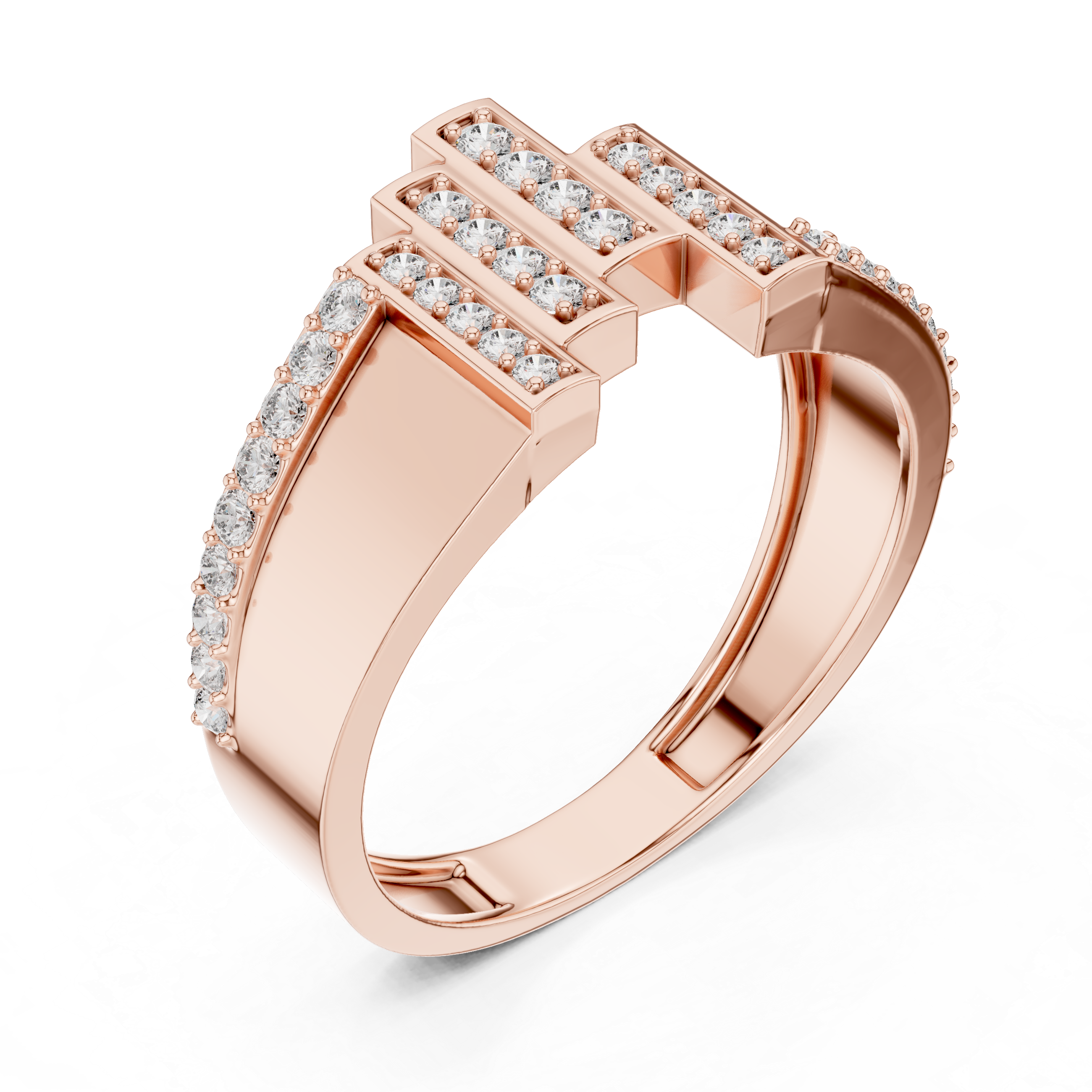 Rose Gold Ring Featuring Multi-Level Diamond Design