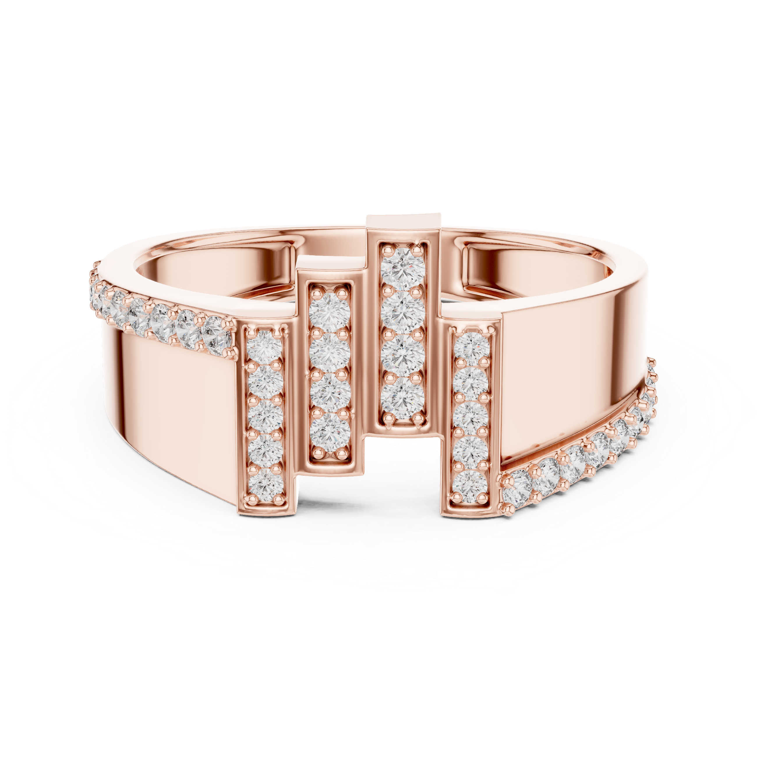 Rose Gold Ring Featuring Multi-Level Diamond Design