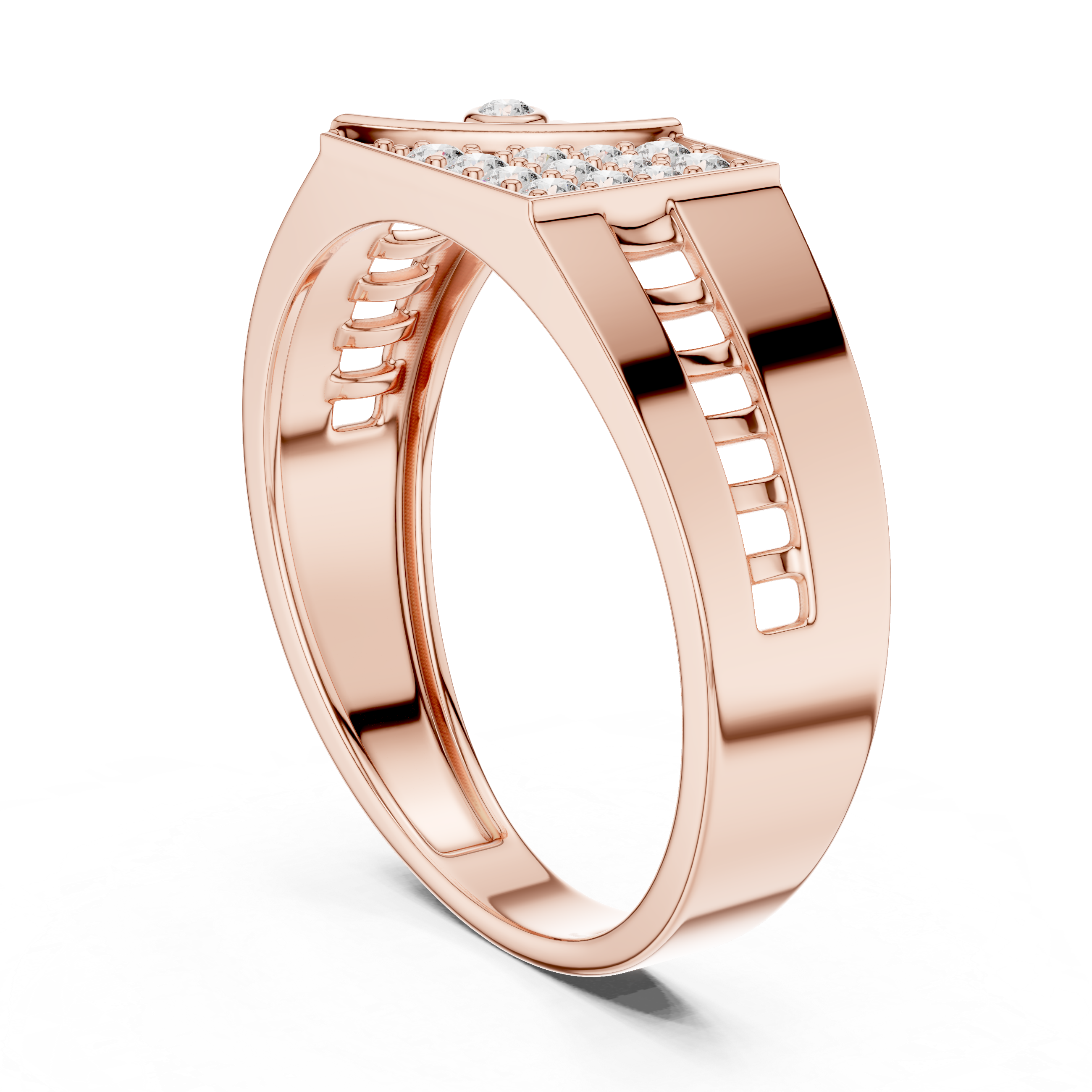 Bold Geometric Yellow Gold Ring with Diamond Cluster and Cutout Detailing