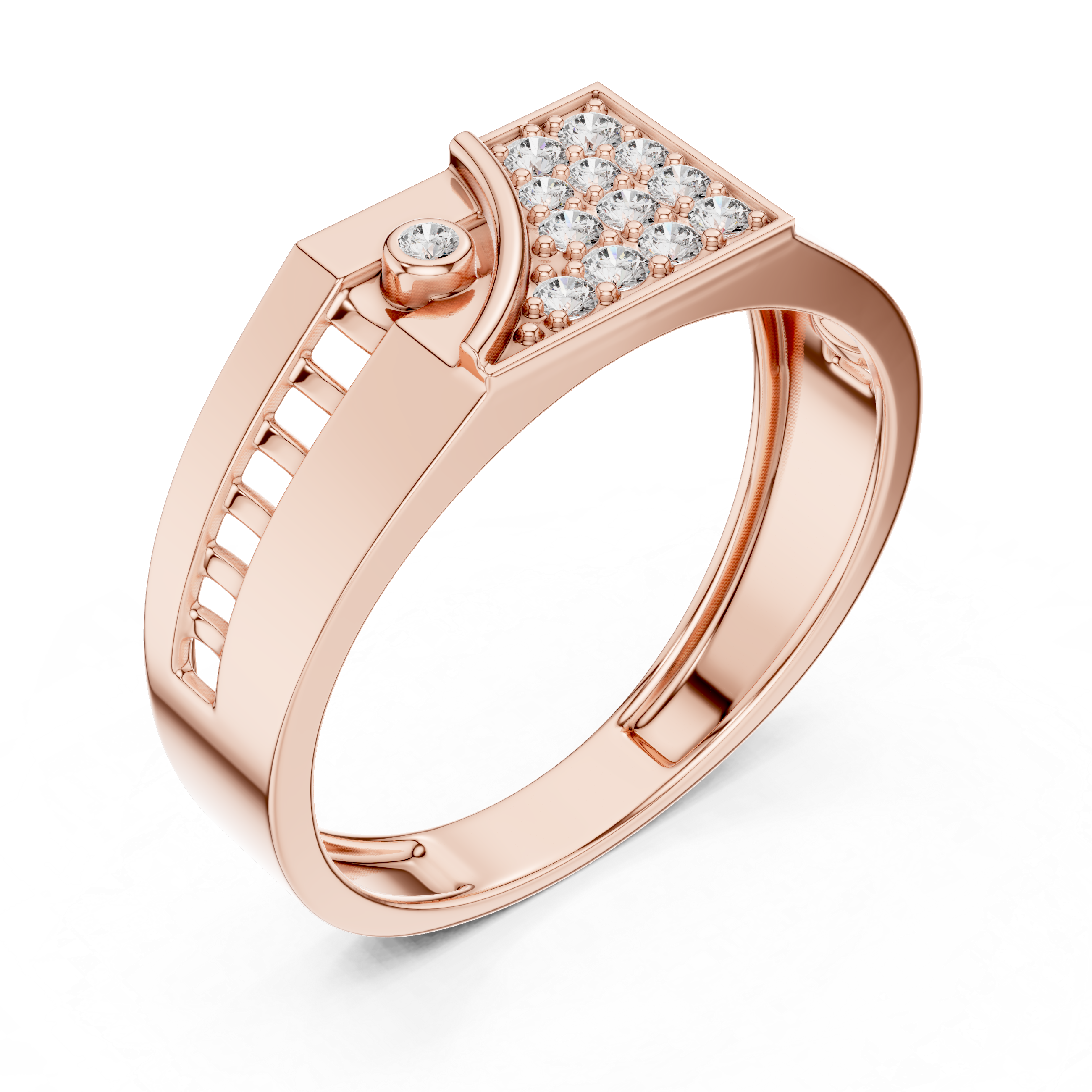 Bold Geometric Yellow Gold Ring with Diamond Cluster and Cutout Detailing