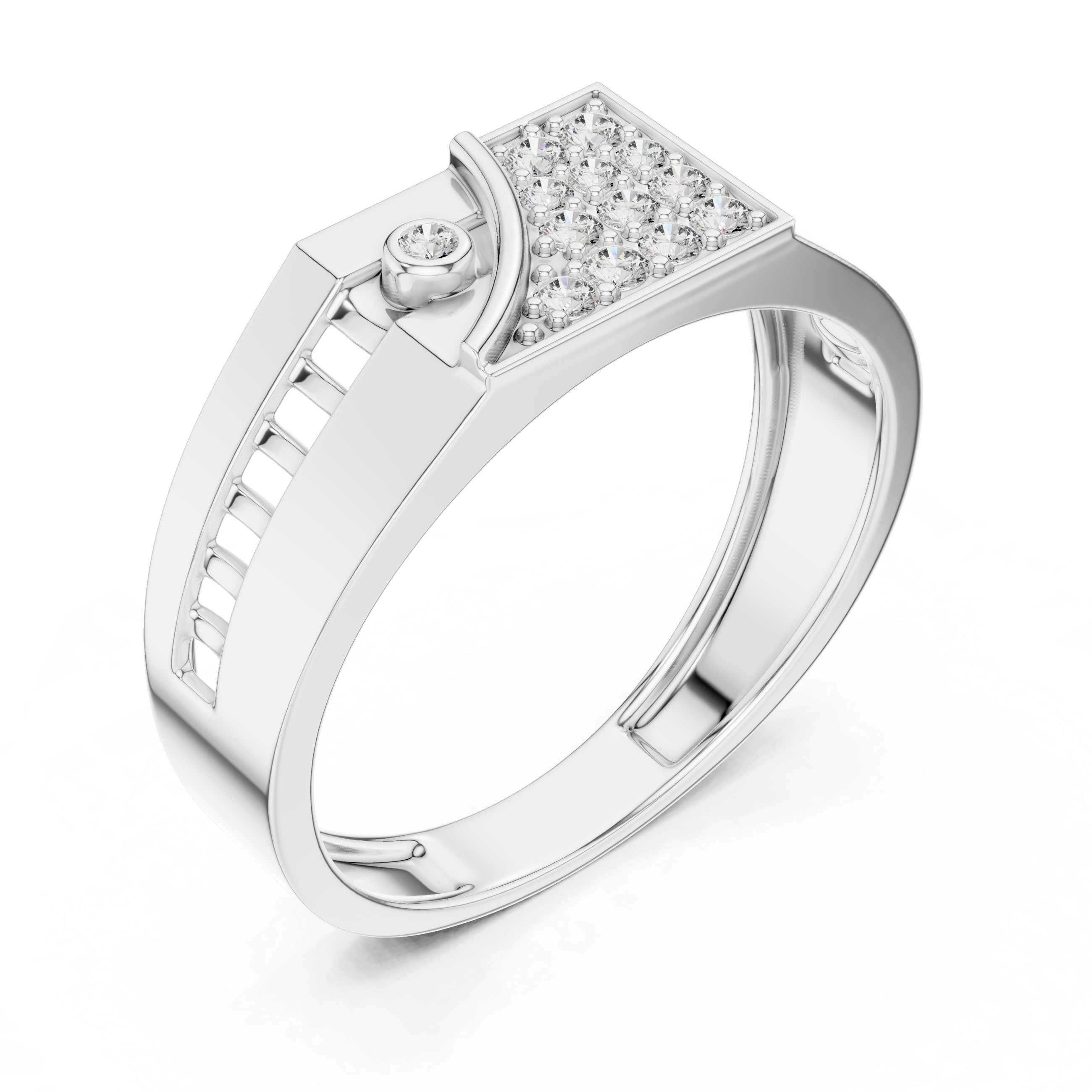 Bold Geometric Yellow Gold Ring with Diamond Cluster and Cutout Detailing