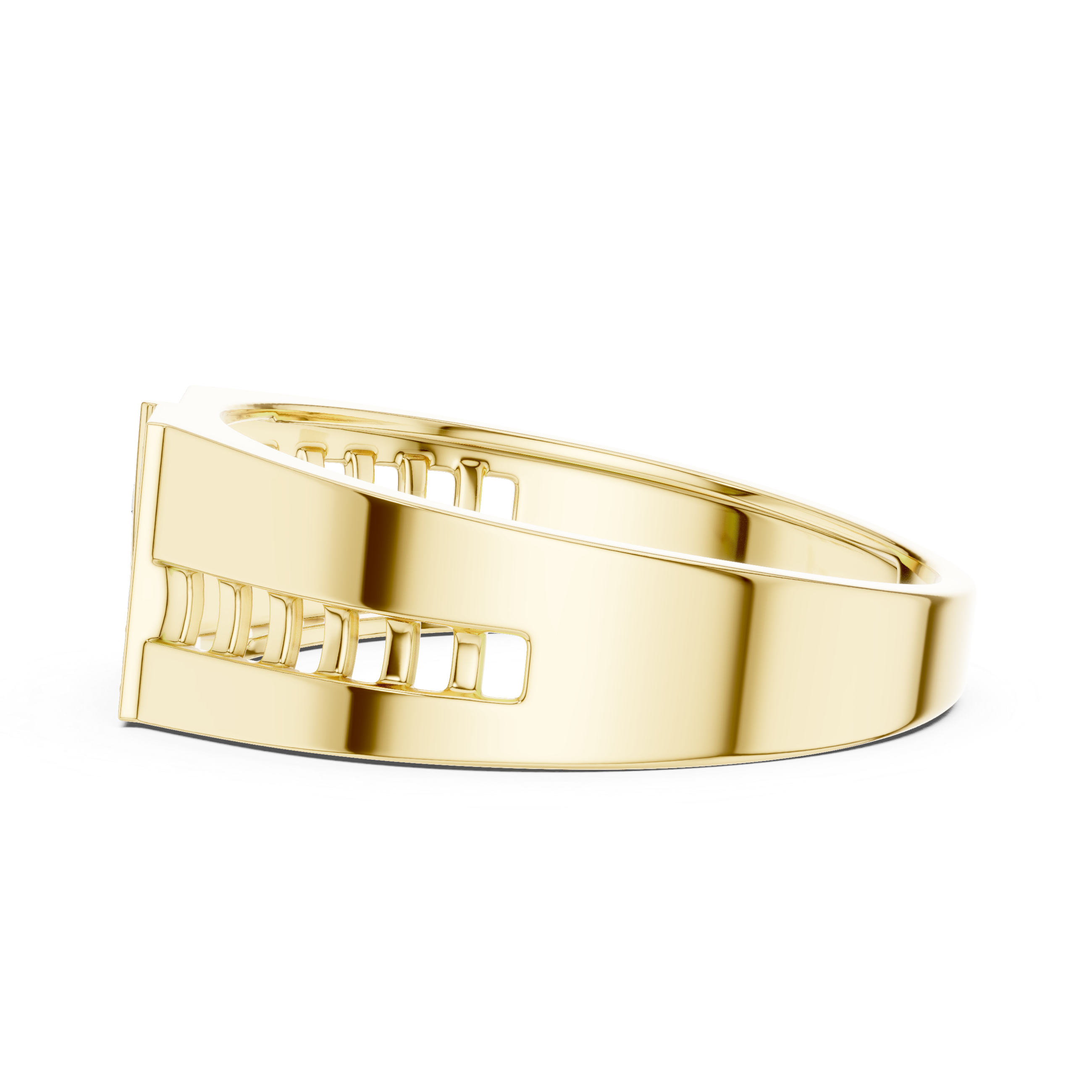 Bold Geometric Yellow Gold Ring with Diamond Cluster and Cutout Detailing