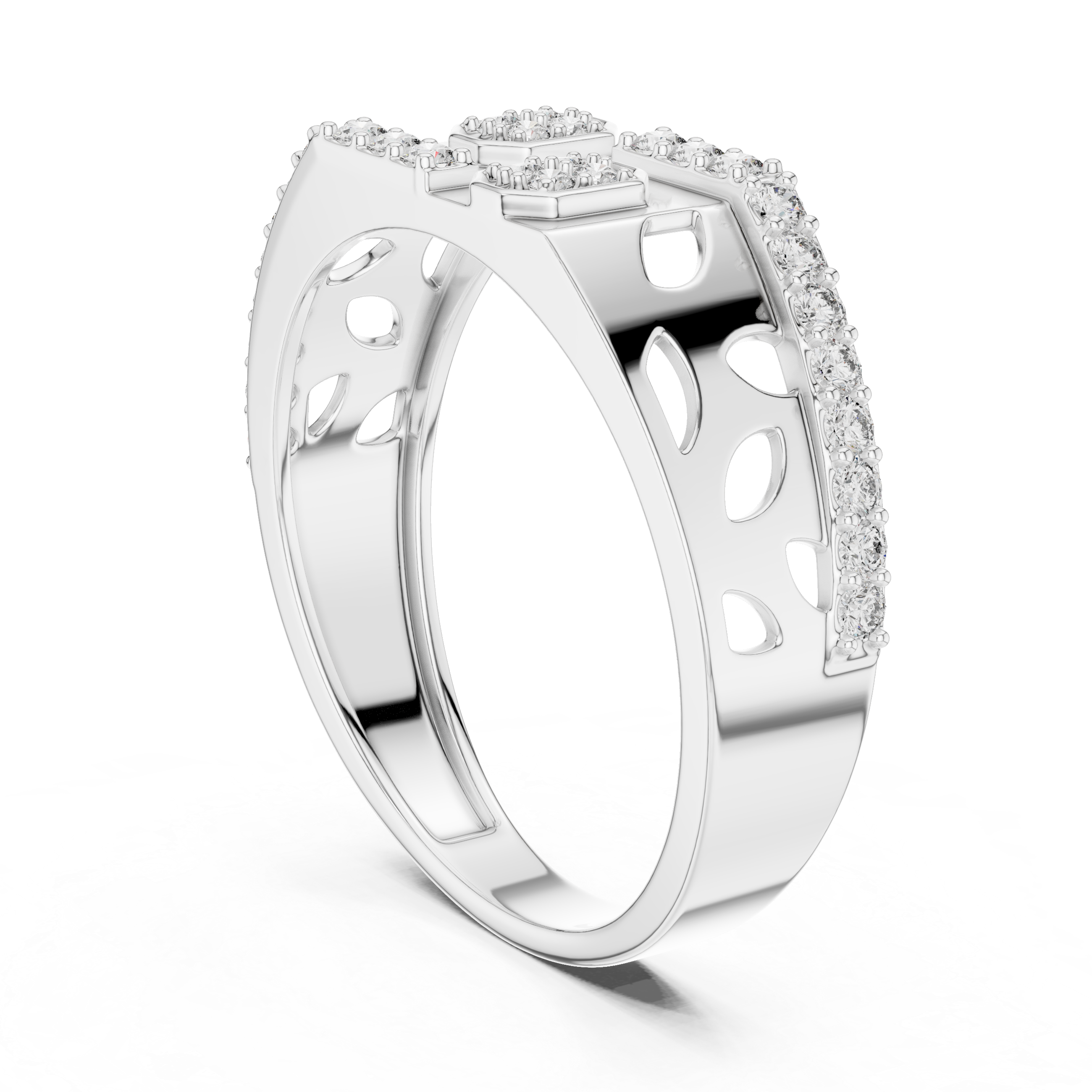 Rose Gold Diamond Ring with Hexagonal Accents and Artistic Cutouts