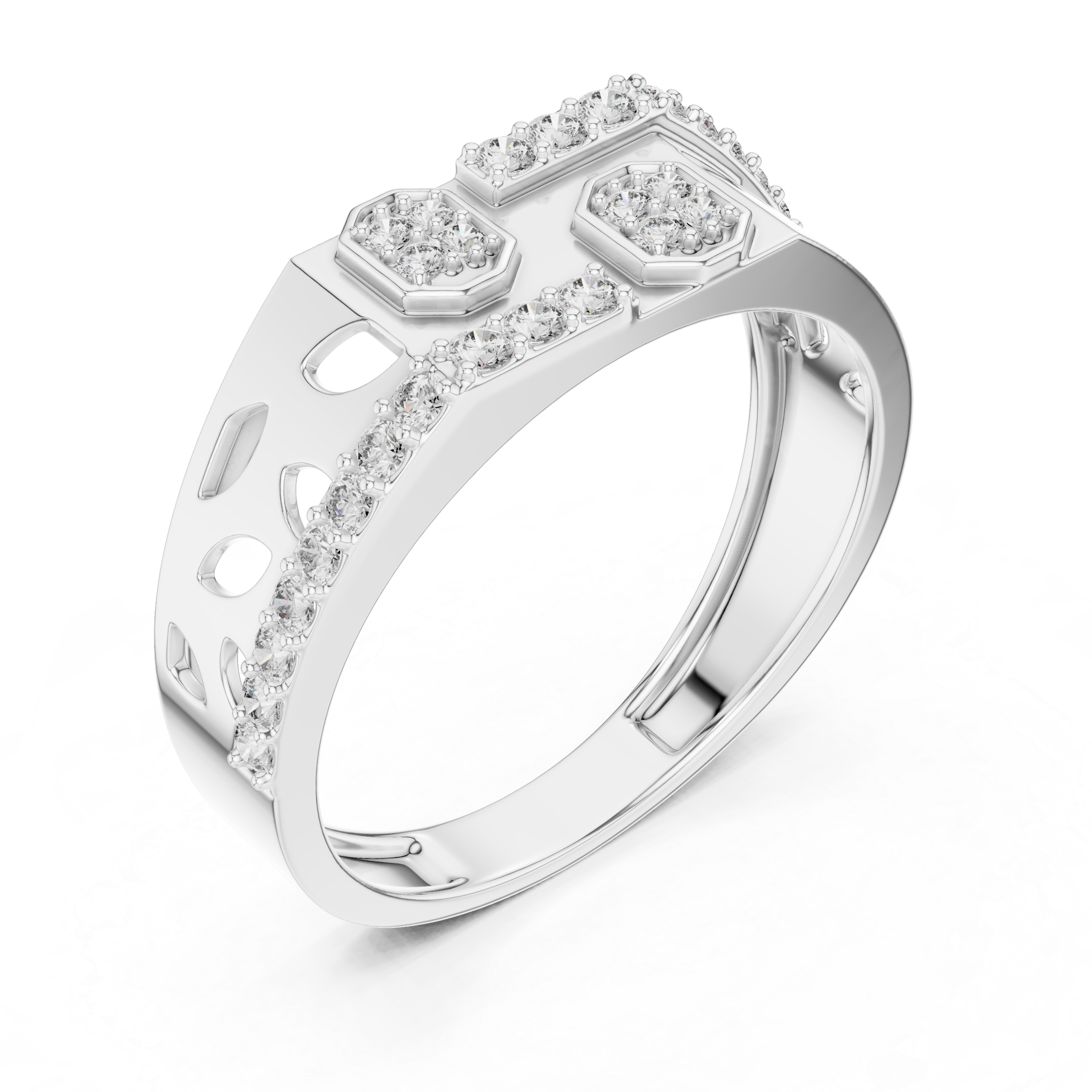 Rose Gold Diamond Ring with Hexagonal Accents and Artistic Cutouts