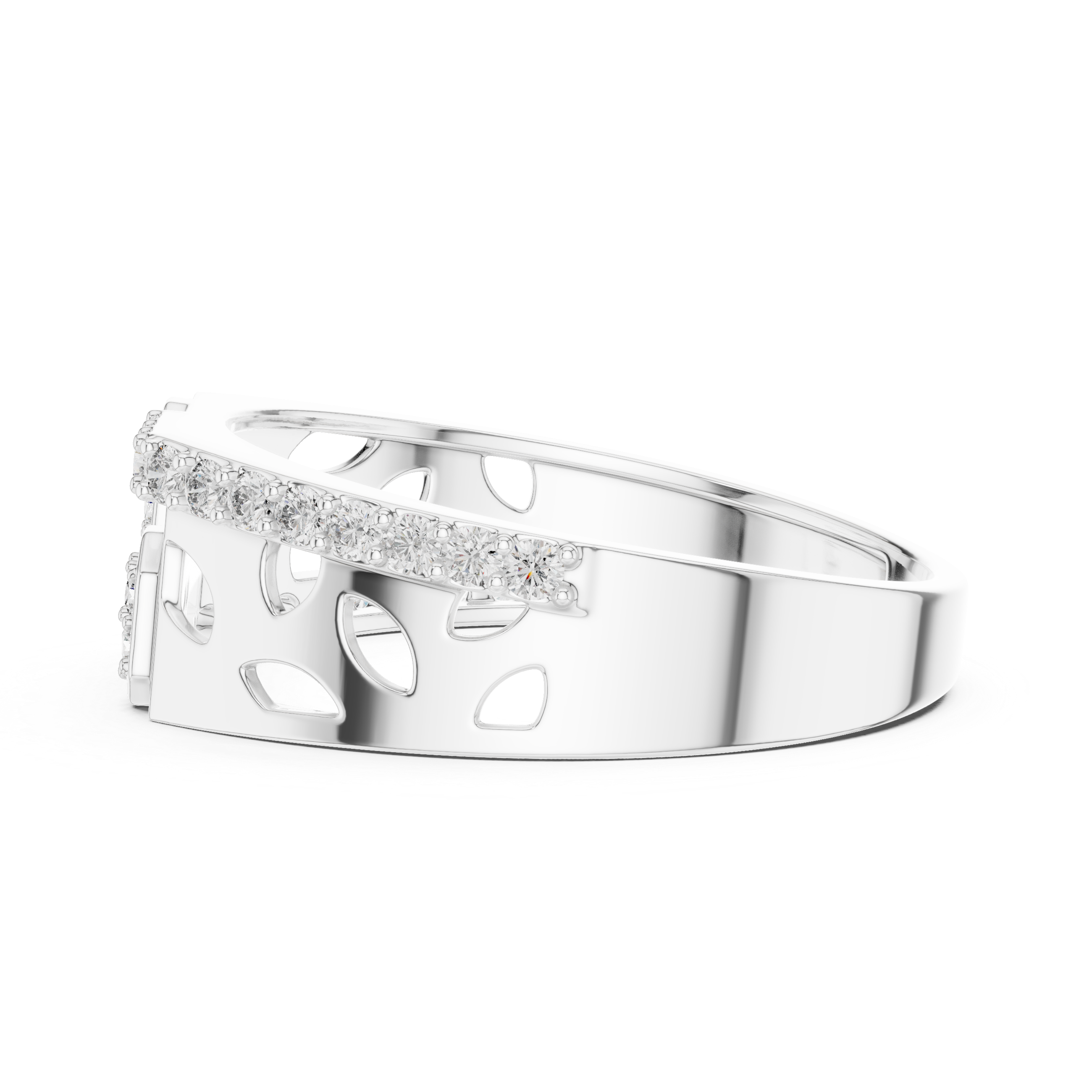 Rose Gold Diamond Ring with Hexagonal Accents and Artistic Cutouts