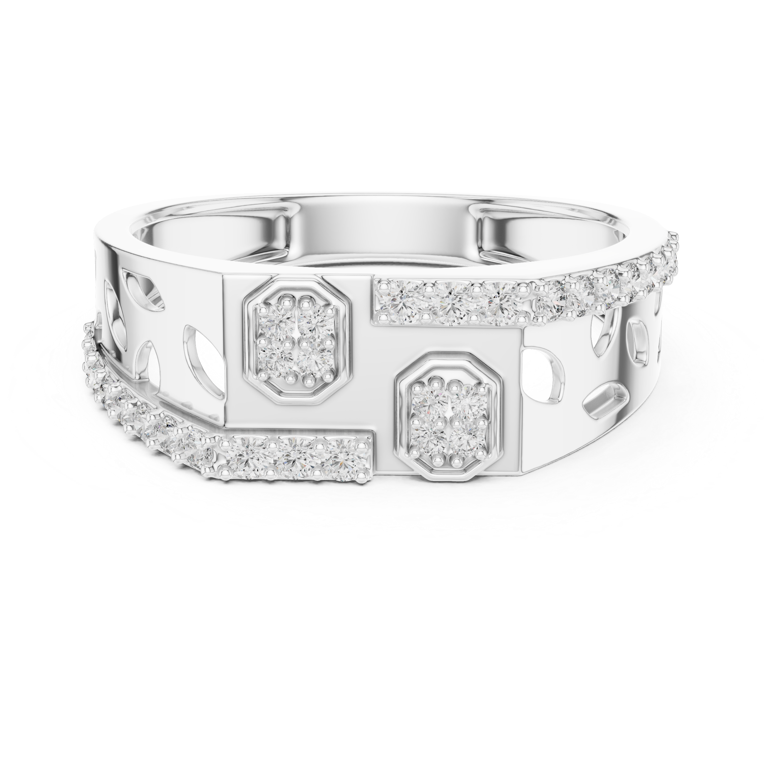 Rose Gold Diamond Ring with Hexagonal Accents and Artistic Cutouts