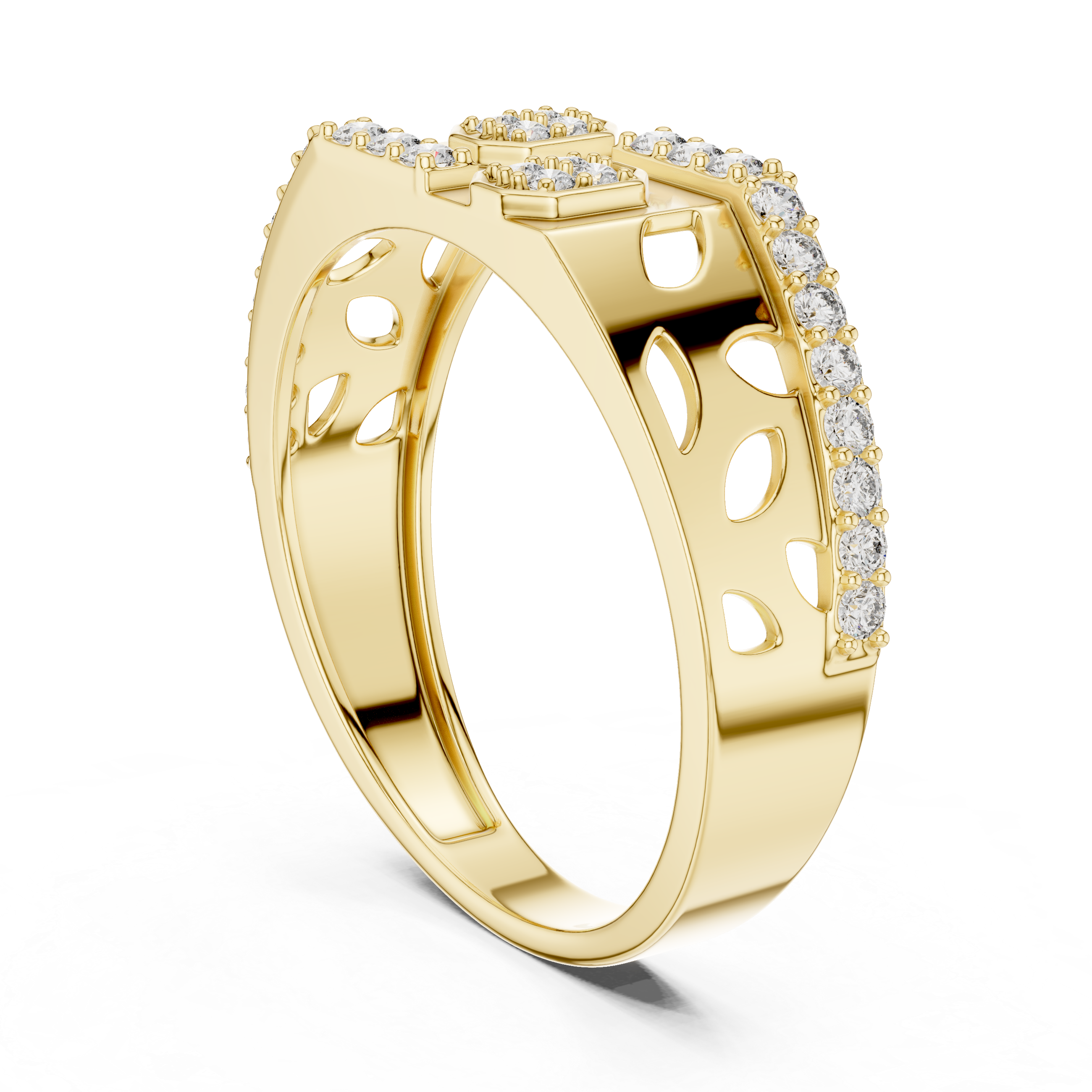 Rose Gold Diamond Ring with Hexagonal Accents and Artistic Cutouts