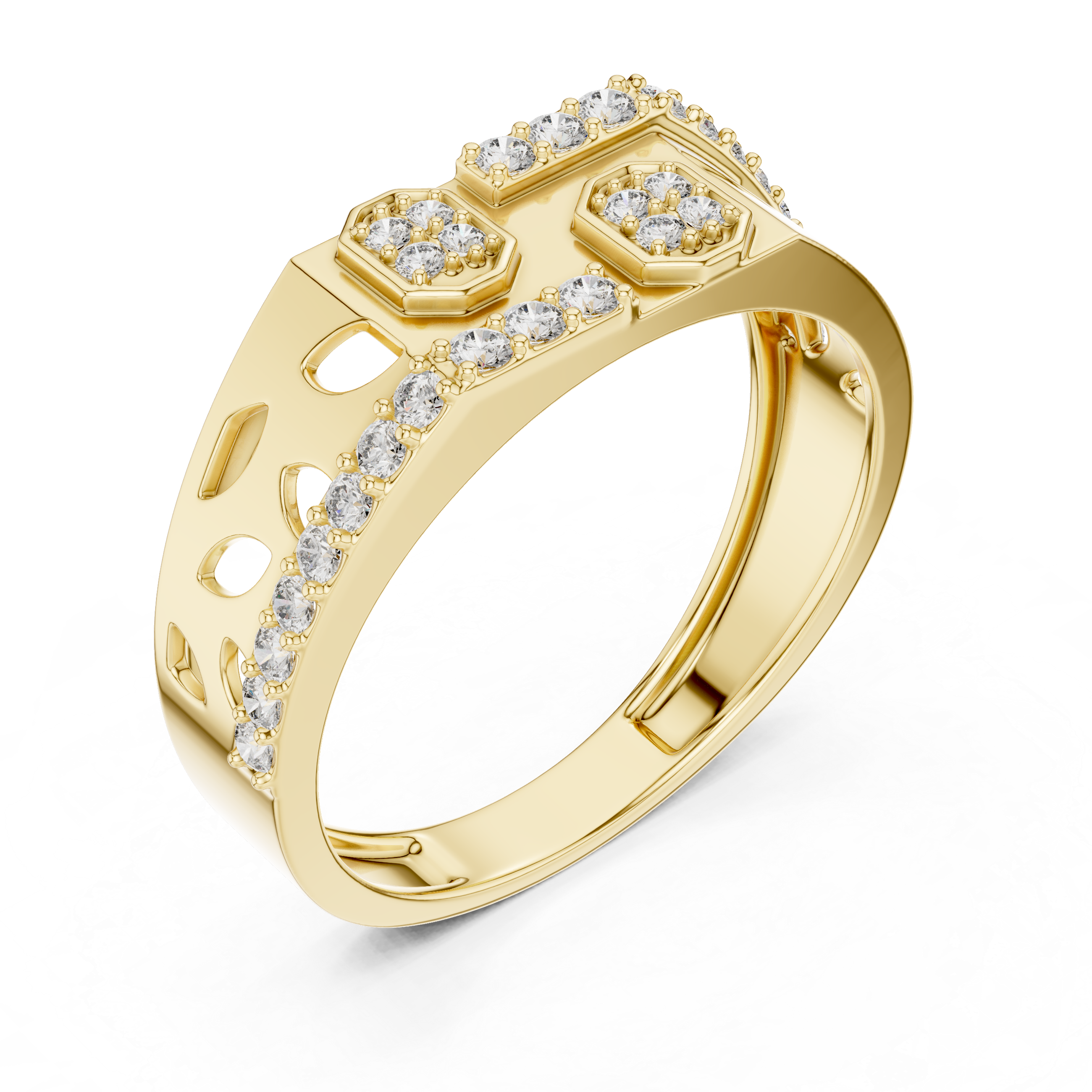 Rose Gold Diamond Ring with Hexagonal Accents and Artistic Cutouts