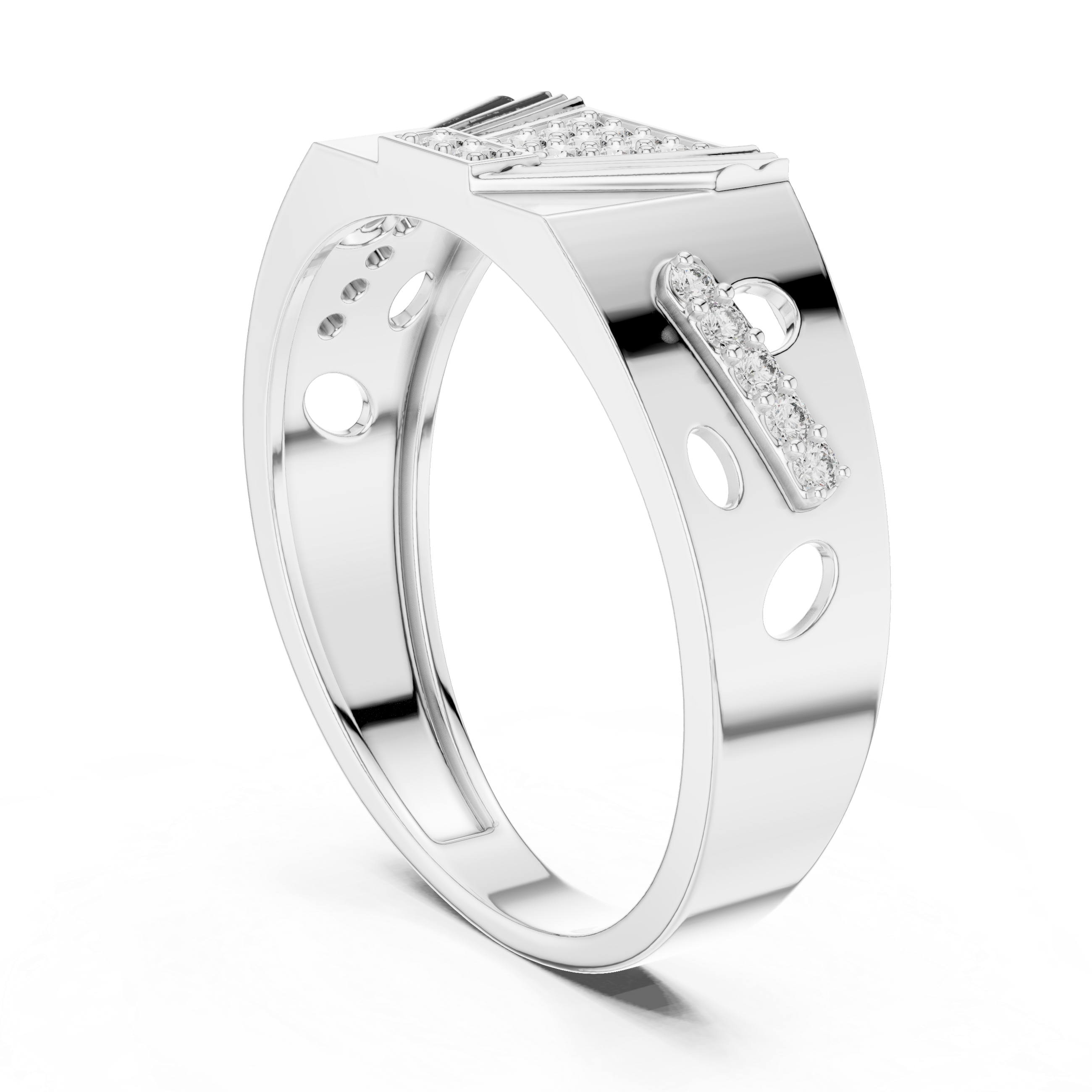 Art Deco-Inspired Rose Gold Ring with Diamond Cluster and Engraved Detailing