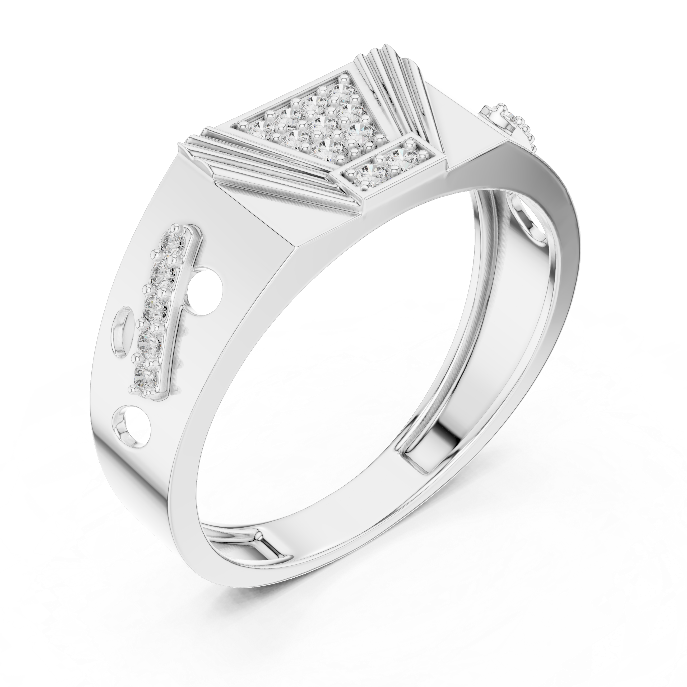 Art Deco-Inspired Rose Gold Ring with Diamond Cluster and Engraved Detailing