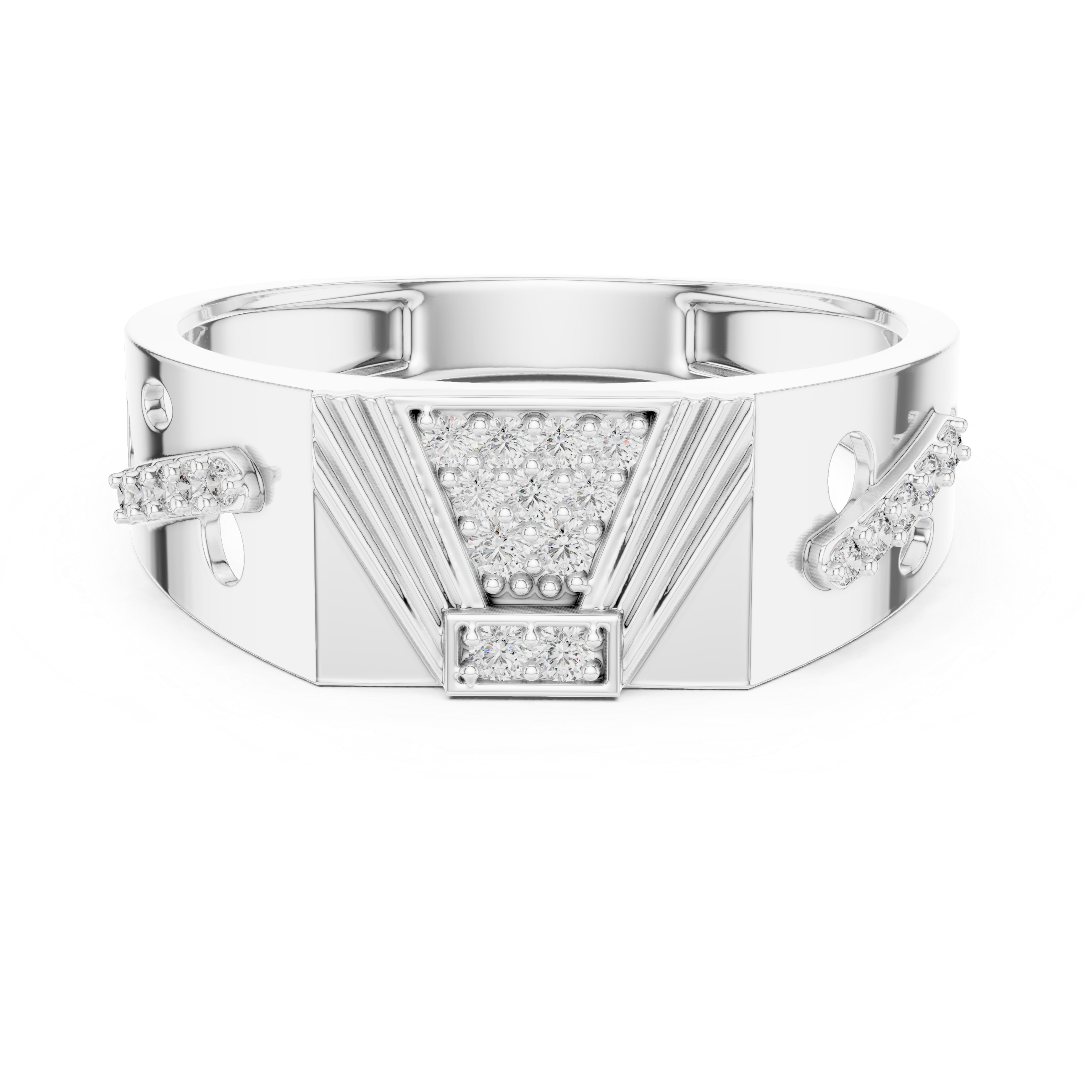 Art Deco-Inspired Rose Gold Ring with Diamond Cluster and Engraved Detailing