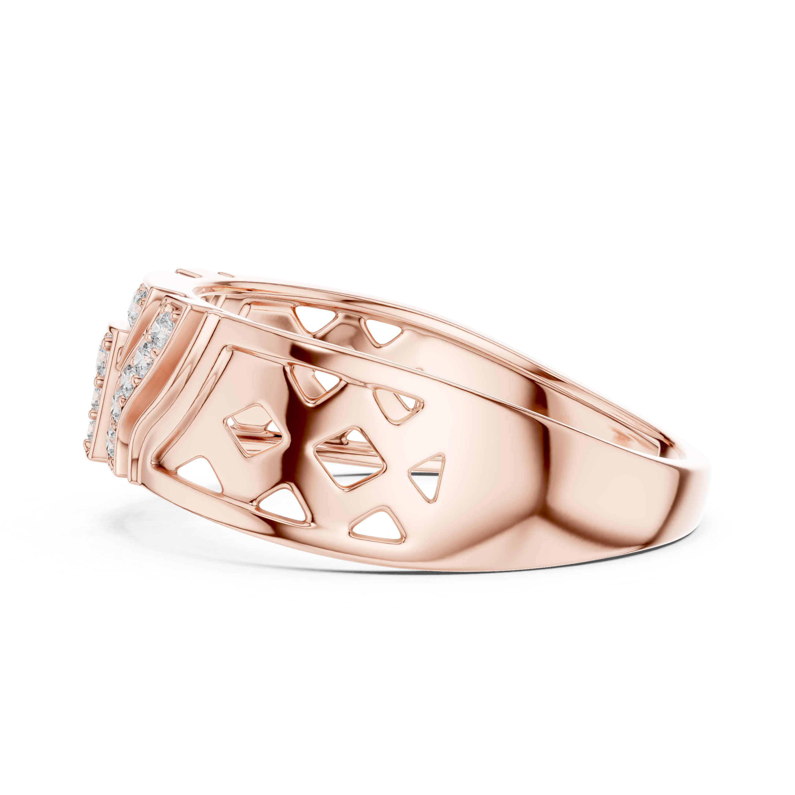 Yellow Gold Ring with Diamond Accents and Lattice-Inspired Design