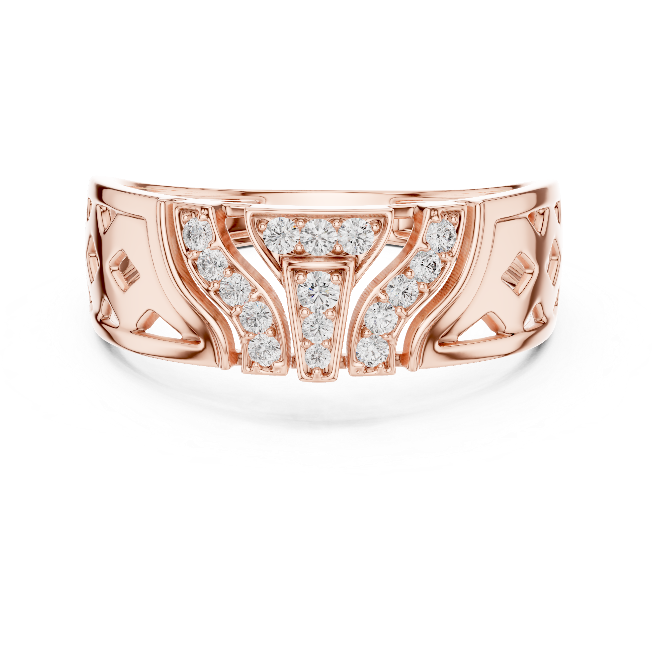 Yellow Gold Ring with Diamond Accents and Lattice-Inspired Design