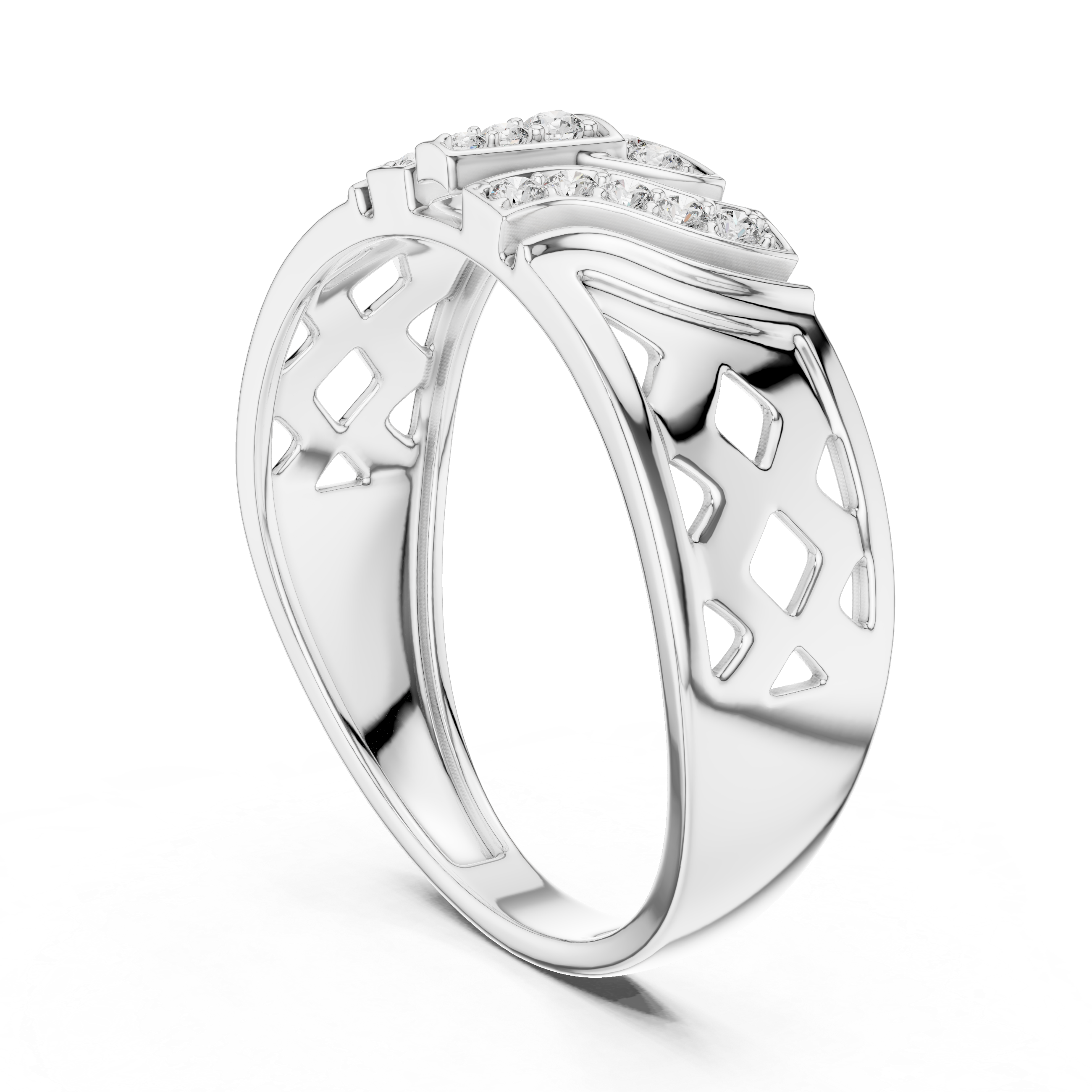 Yellow Gold Ring with Diamond Accents and Lattice-Inspired Design