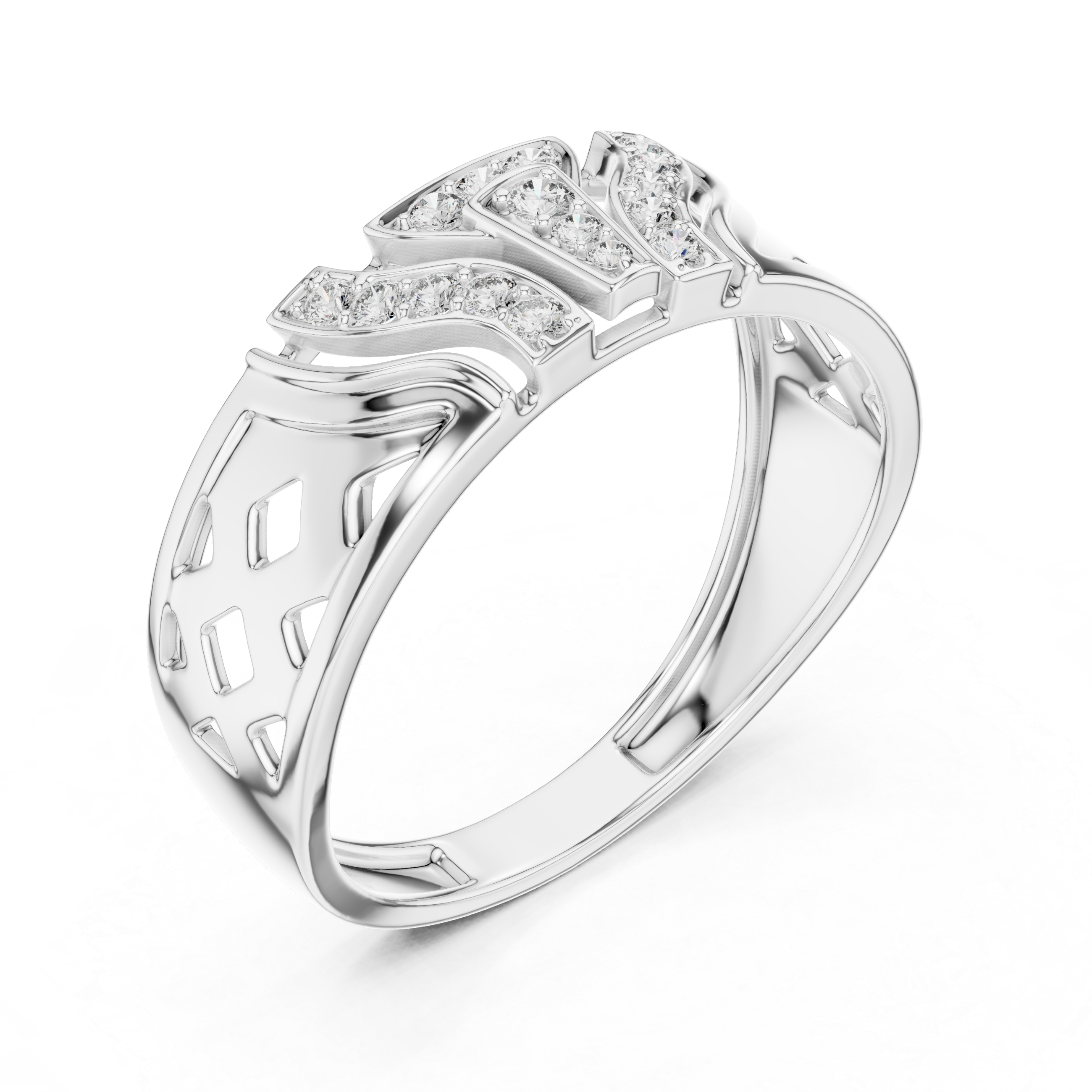 Yellow Gold Ring with Diamond Accents and Lattice-Inspired Design