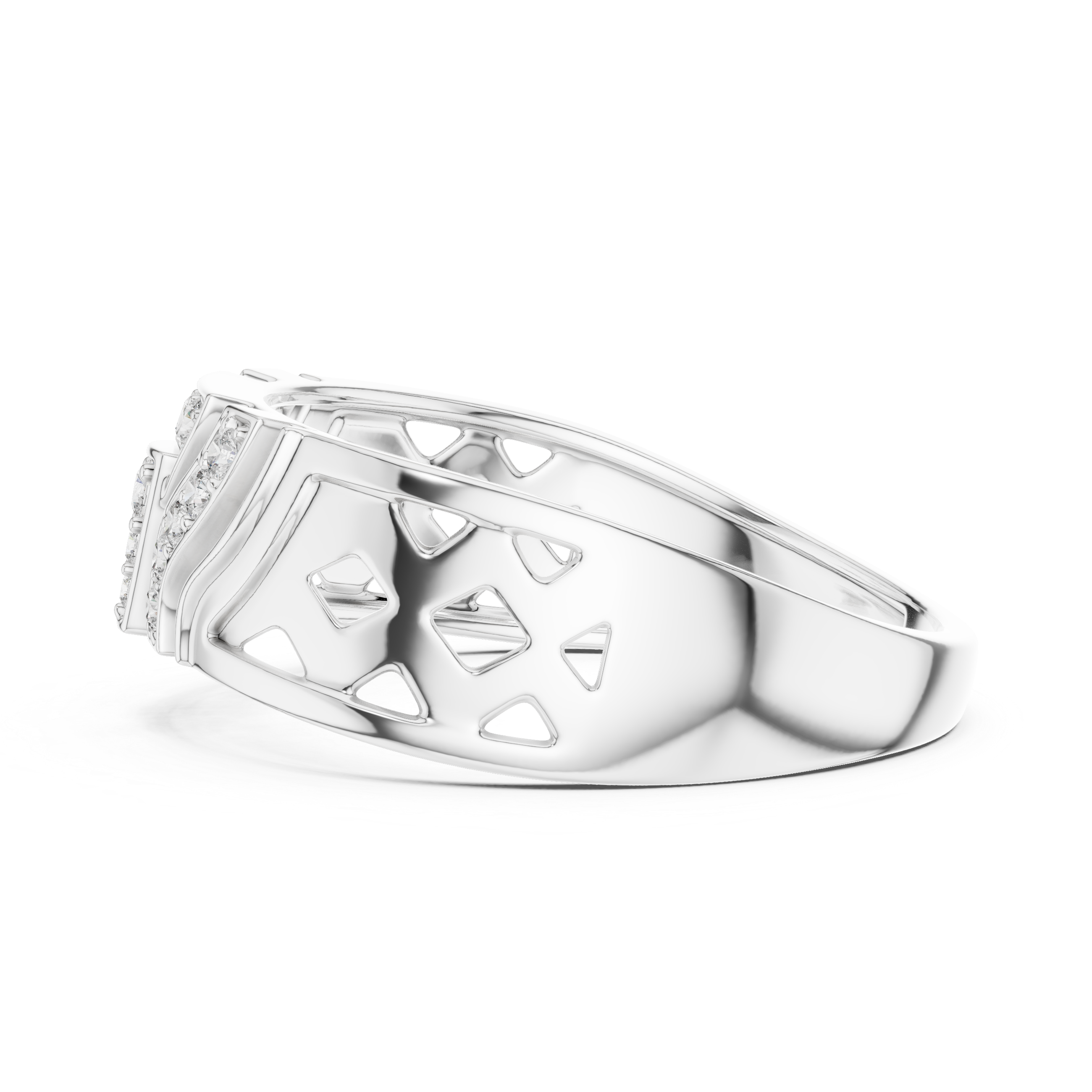 Yellow Gold Ring with Diamond Accents and Lattice-Inspired Design