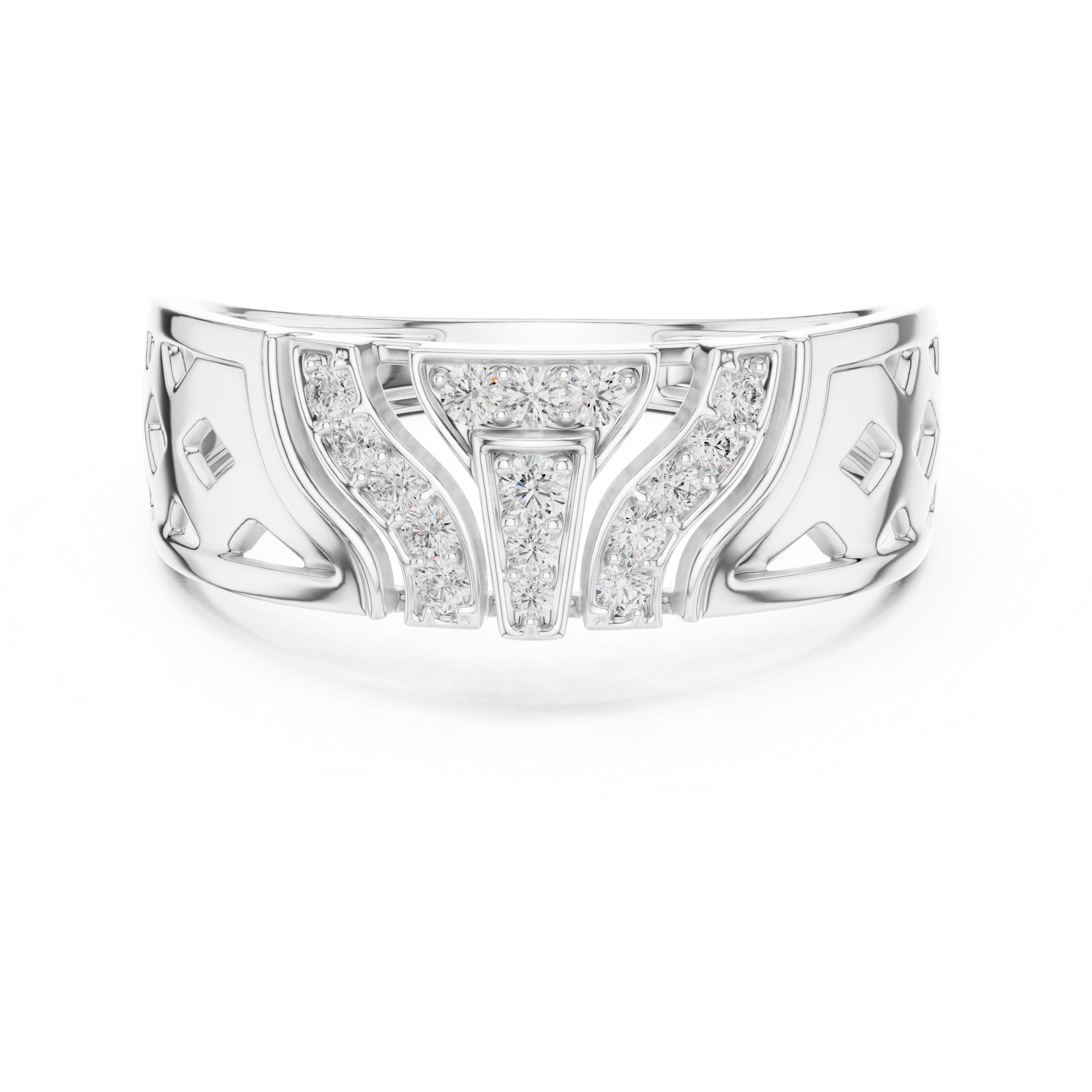 Yellow Gold Ring with Diamond Accents and Lattice-Inspired Design