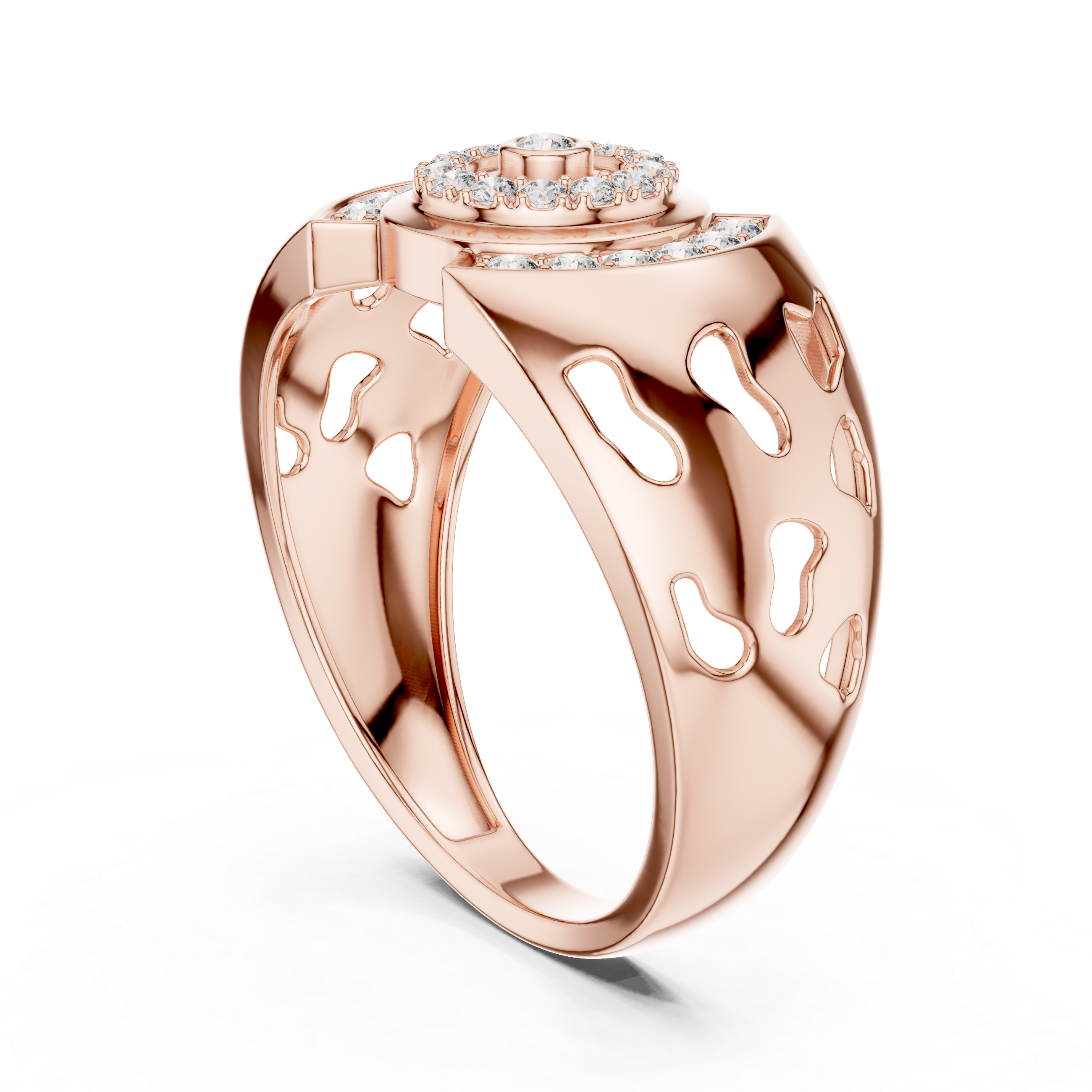 Gold Ring with Diamond Spiral Halo Design