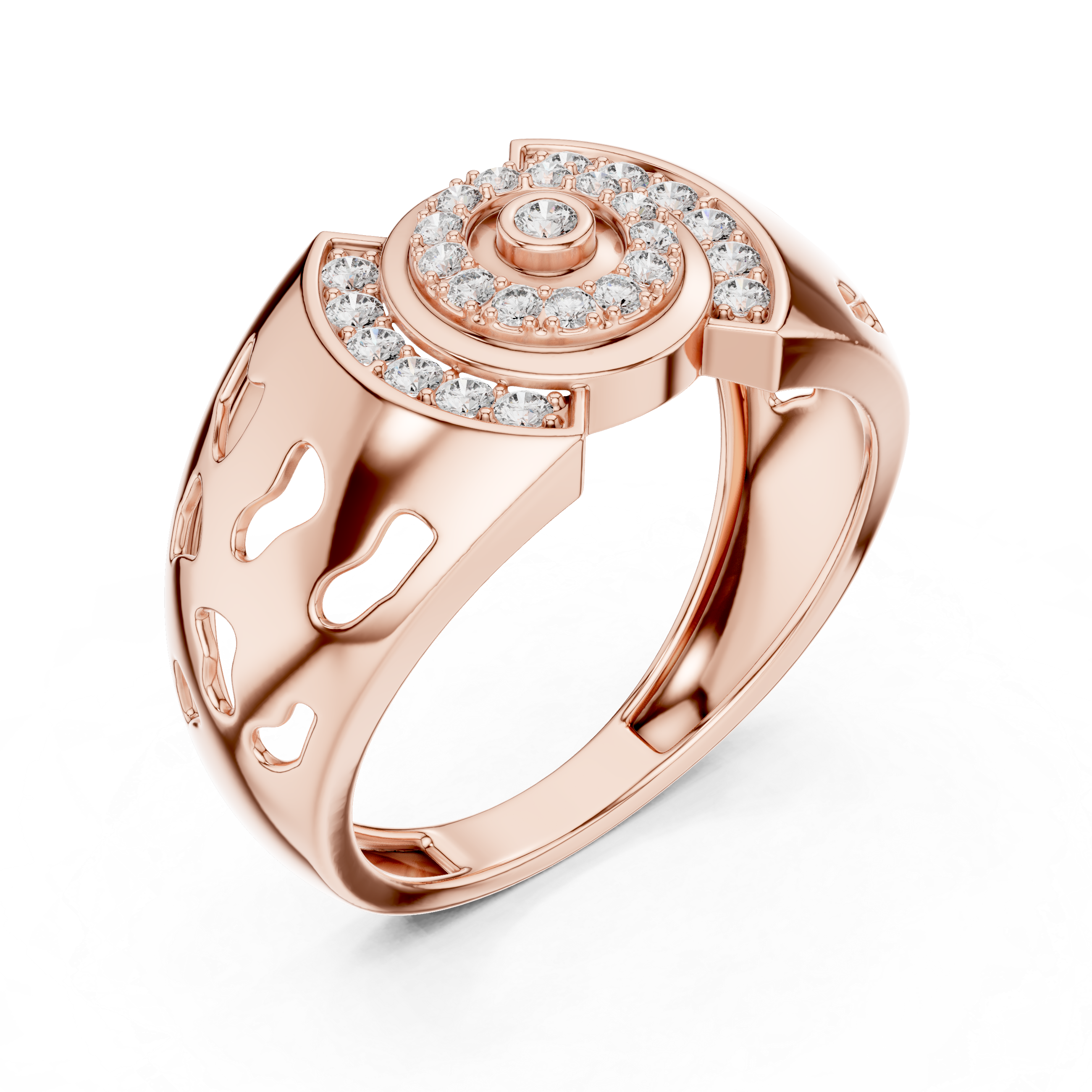 Gold Ring with Diamond Spiral Halo Design
