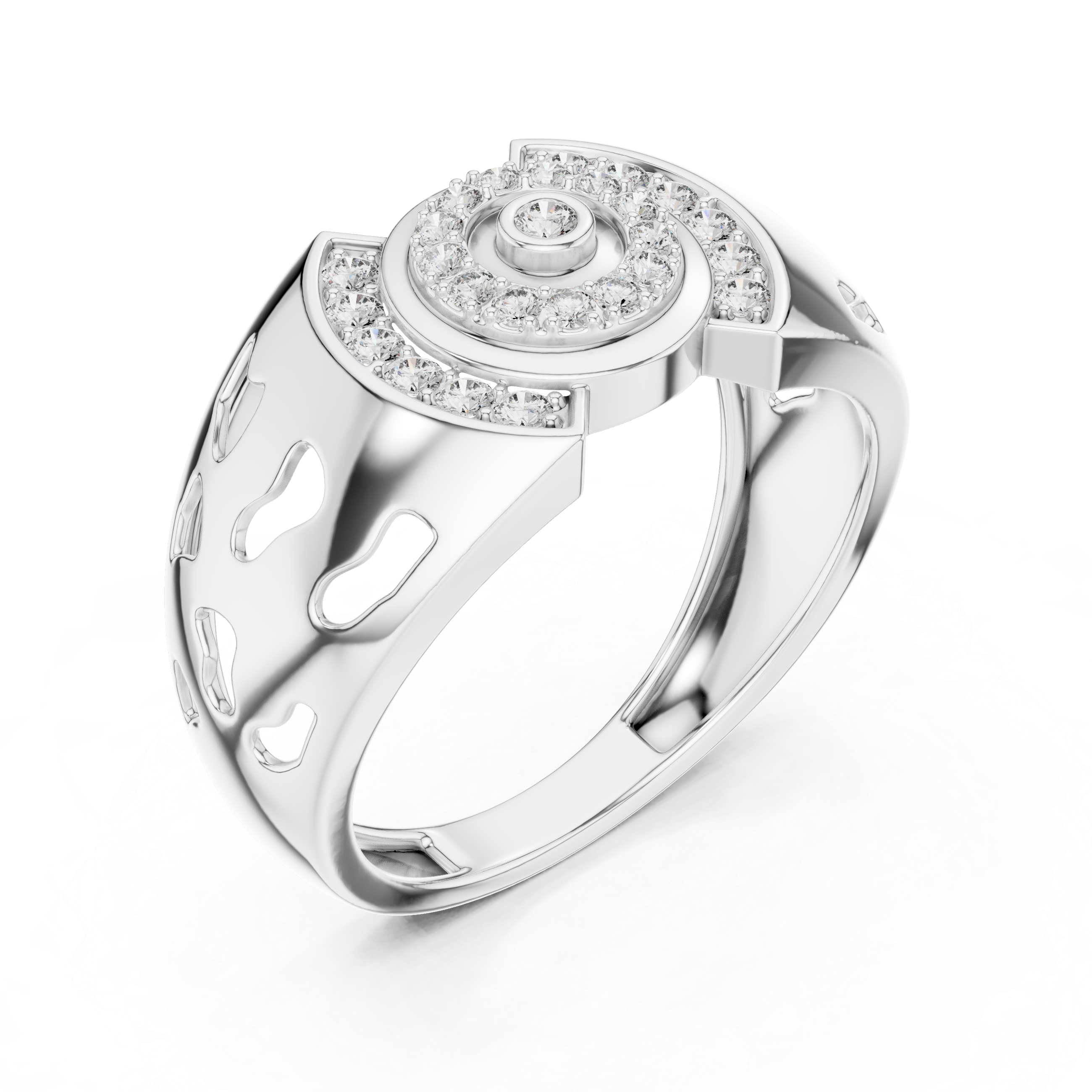 Gold Ring with Diamond Spiral Halo Design
