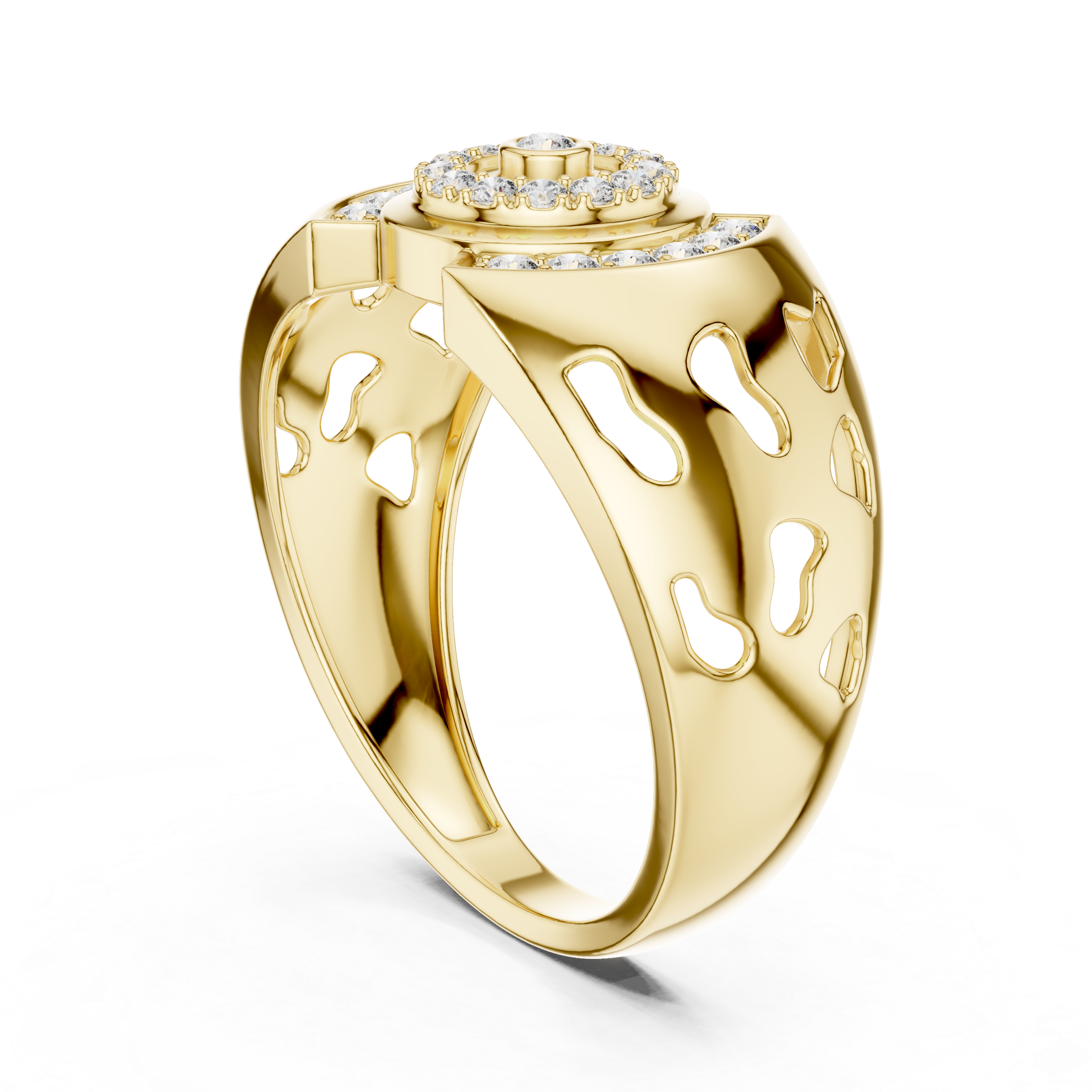 Gold Ring with Diamond Spiral Halo Design