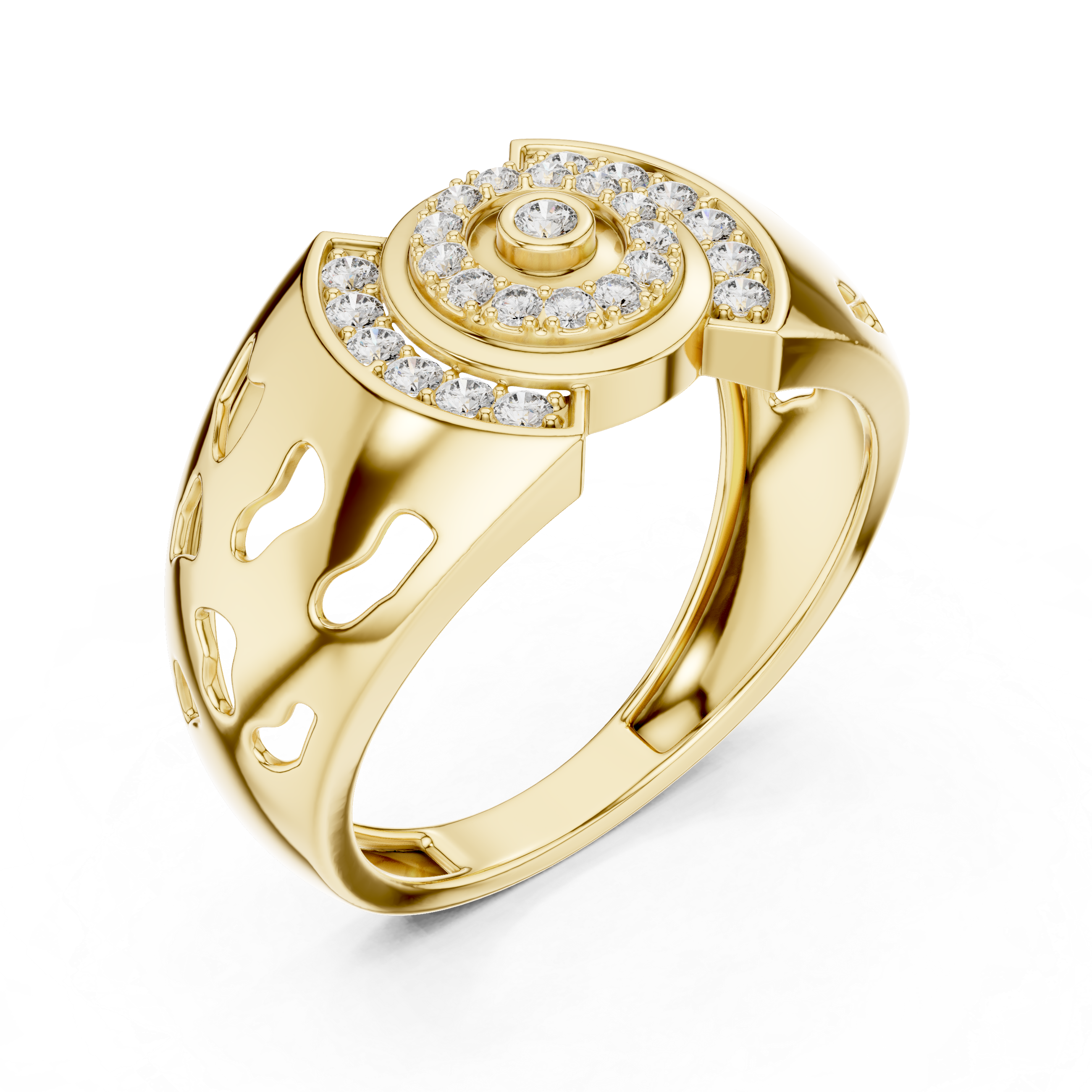 Gold Ring with Diamond Spiral Halo Design