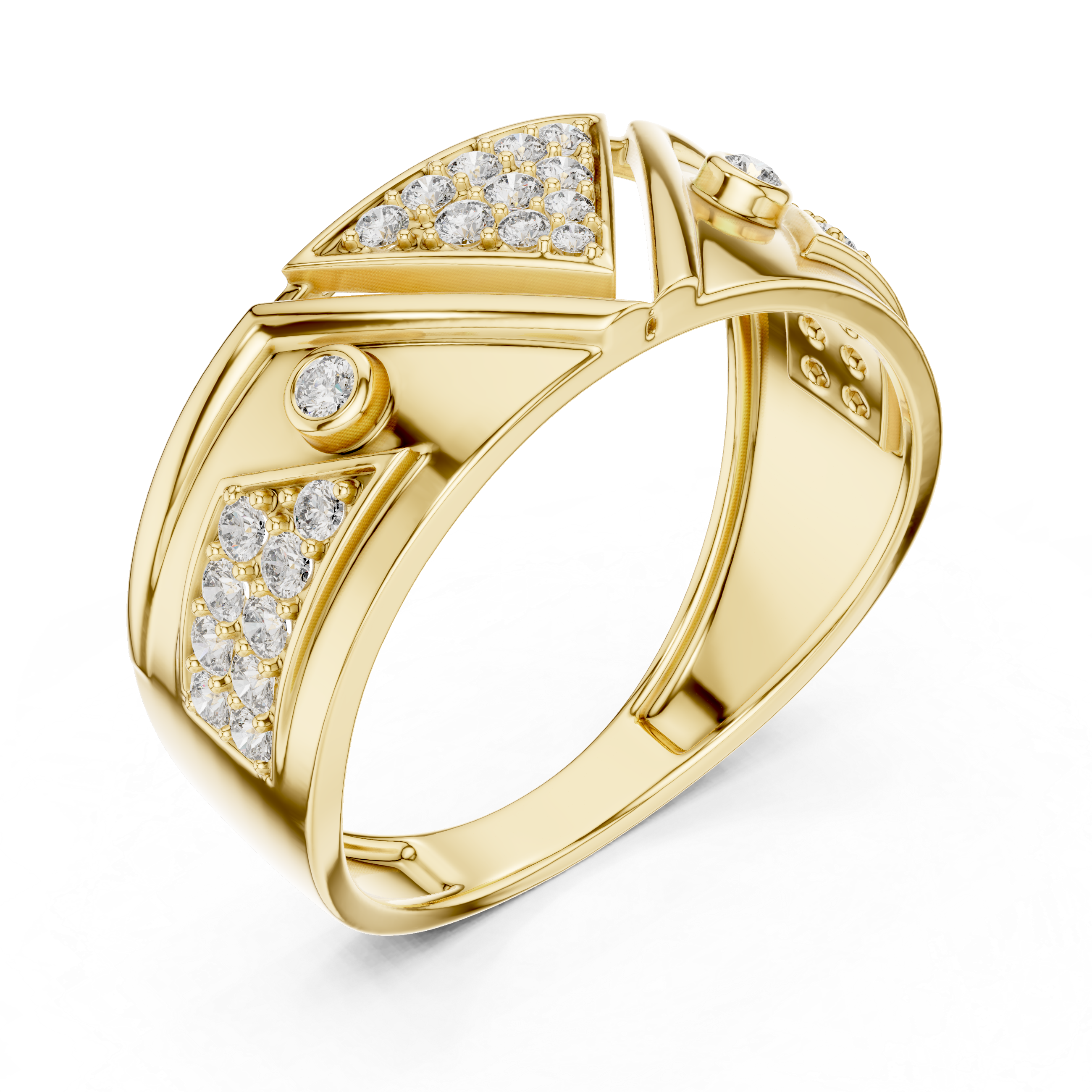 Stylish Yellow Gold Ring Featuring Clustered Diamonds