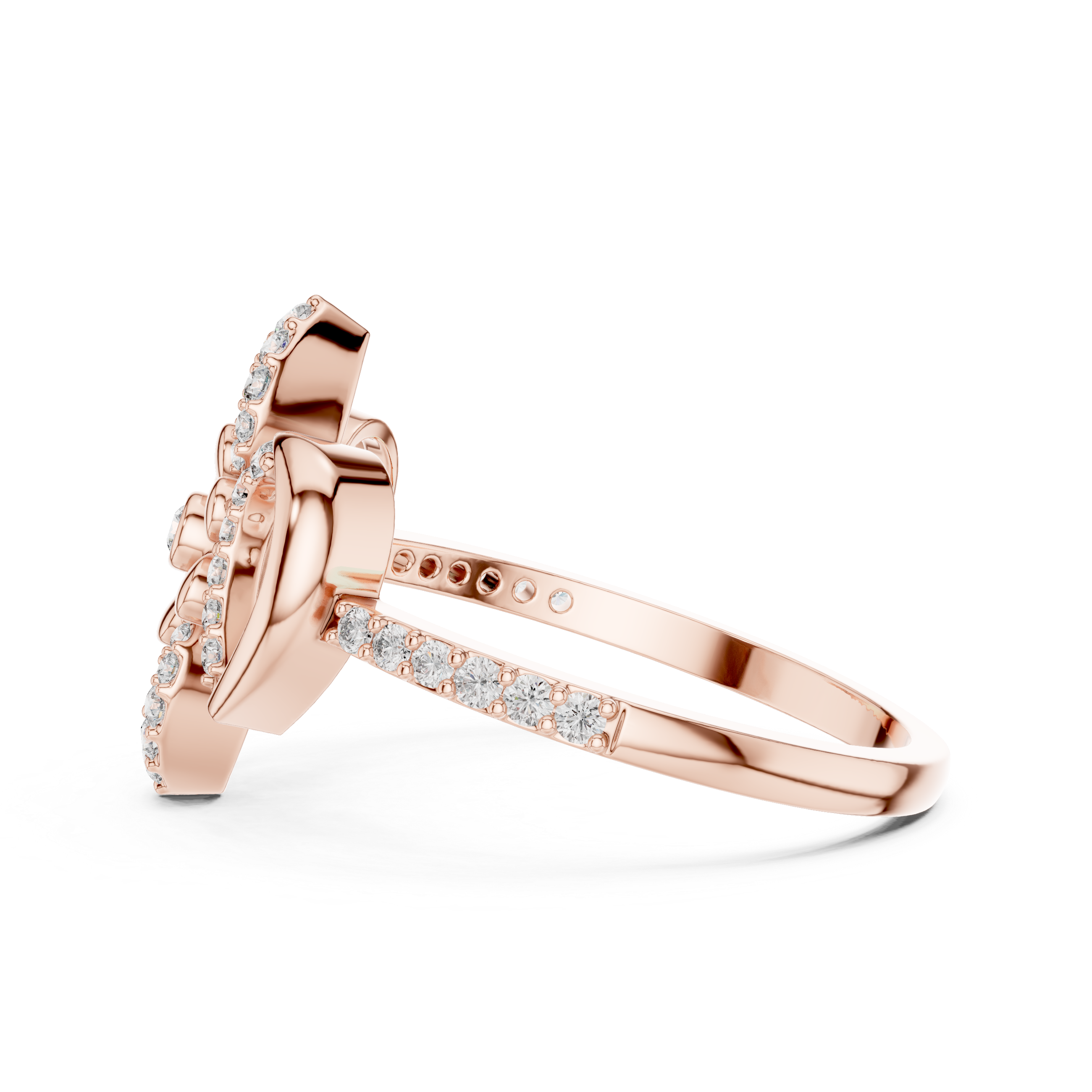 Emphasizing the shimmering leaf-like petal design.