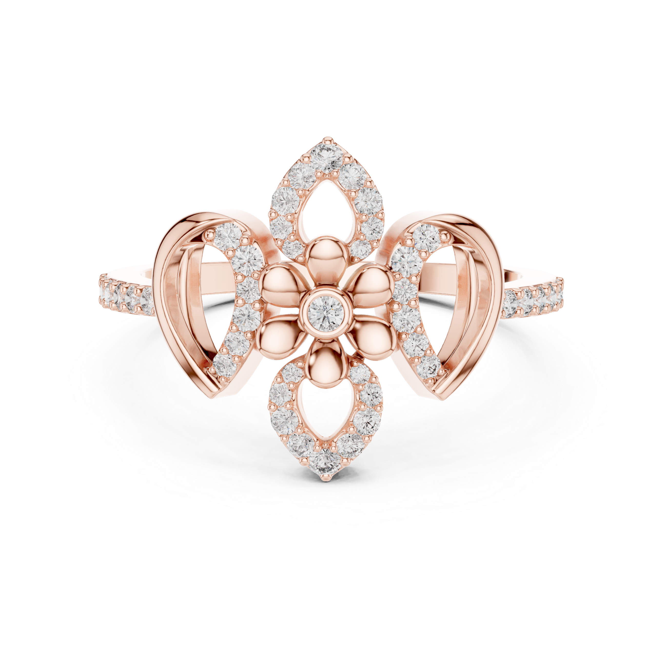Emphasizing the shimmering leaf-like petal design.