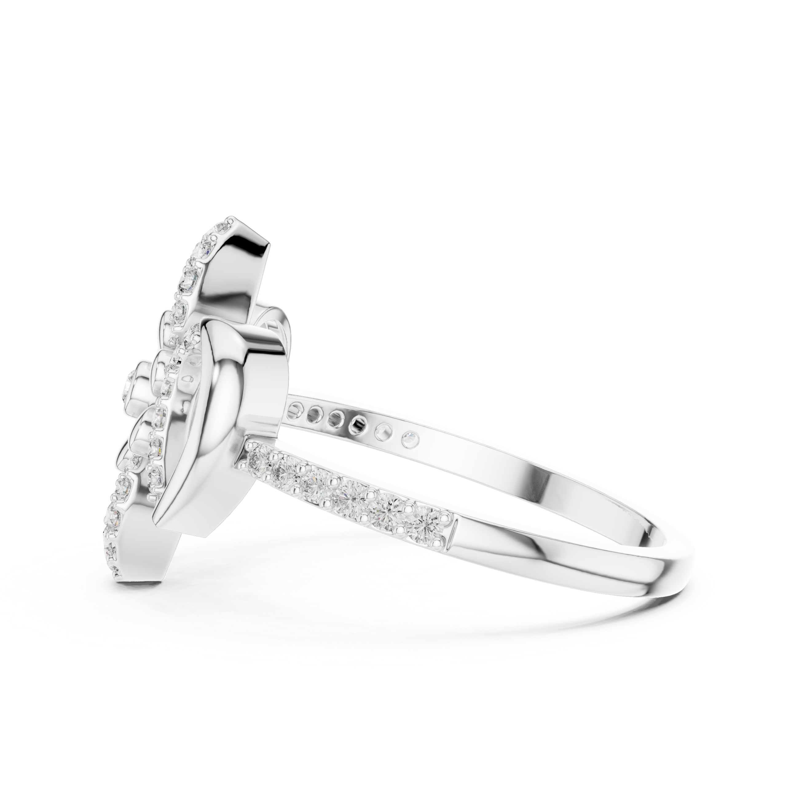 Emphasizing the shimmering leaf-like petal design.