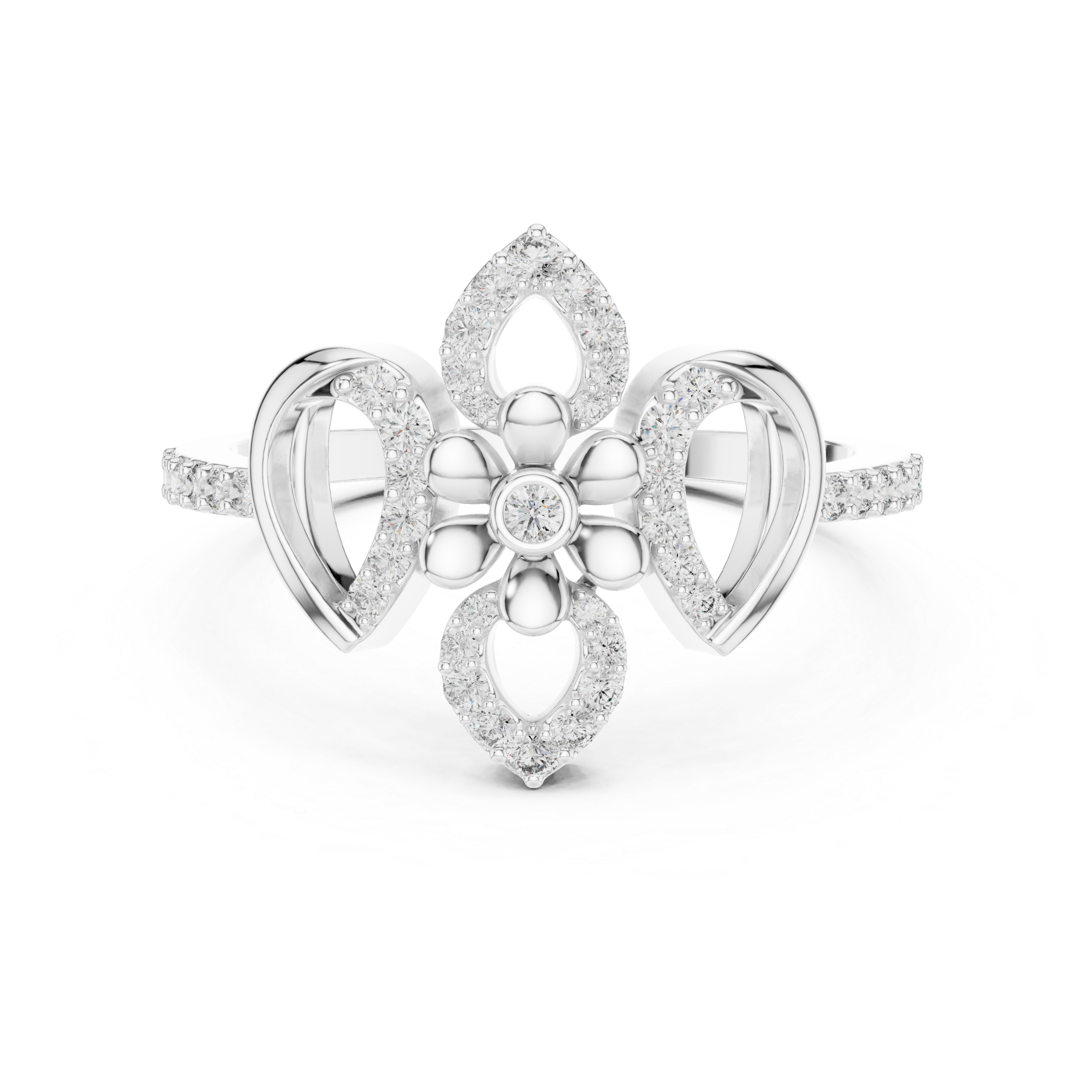 Emphasizing the shimmering leaf-like petal design.