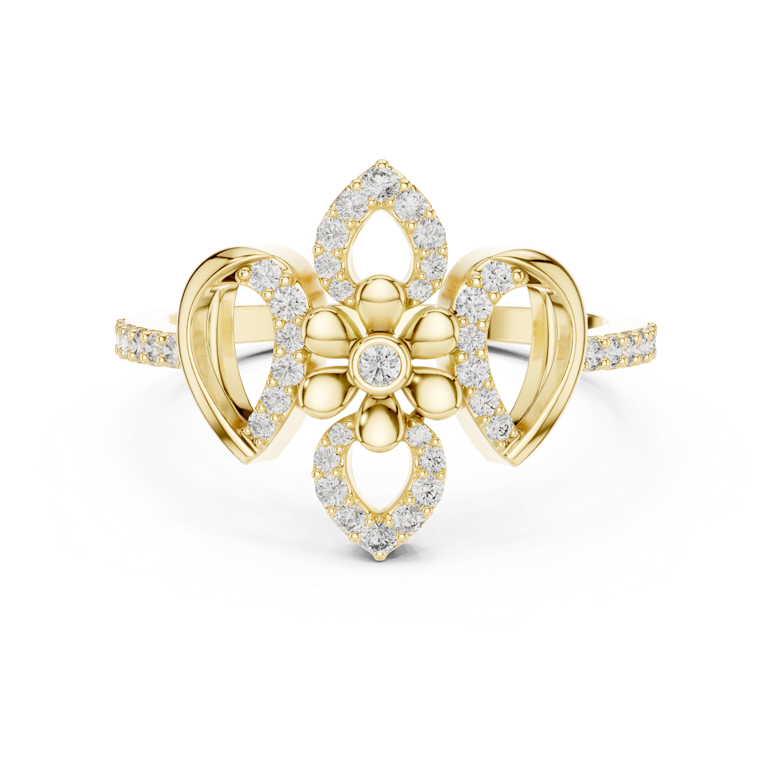 Emphasizing the shimmering leaf-like petal design.
