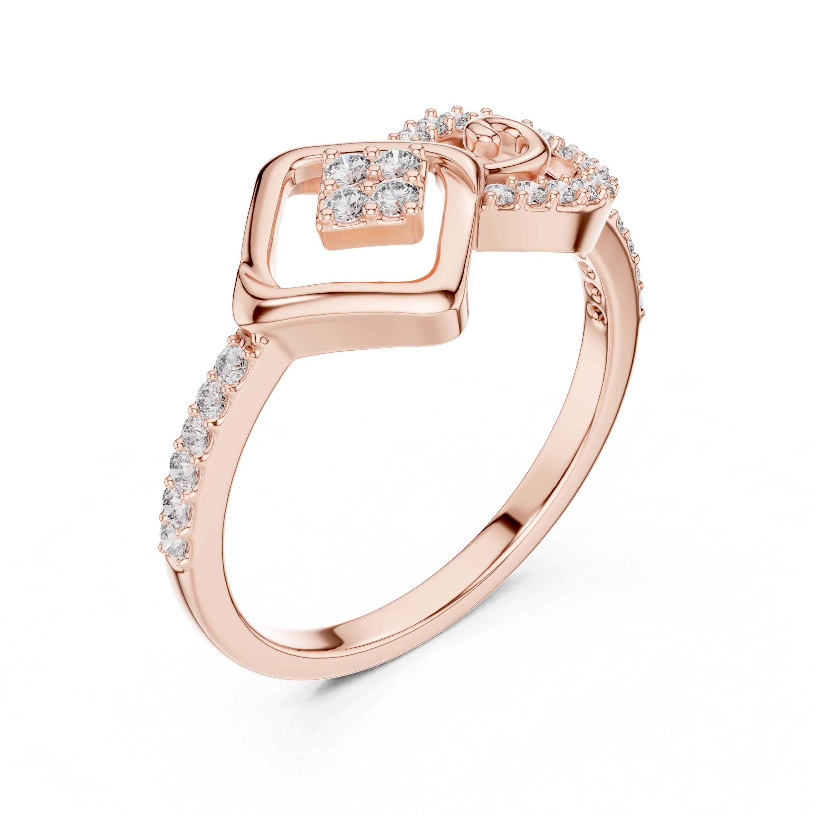 Rose Gold Diamond Ring with Modern Geometric Design