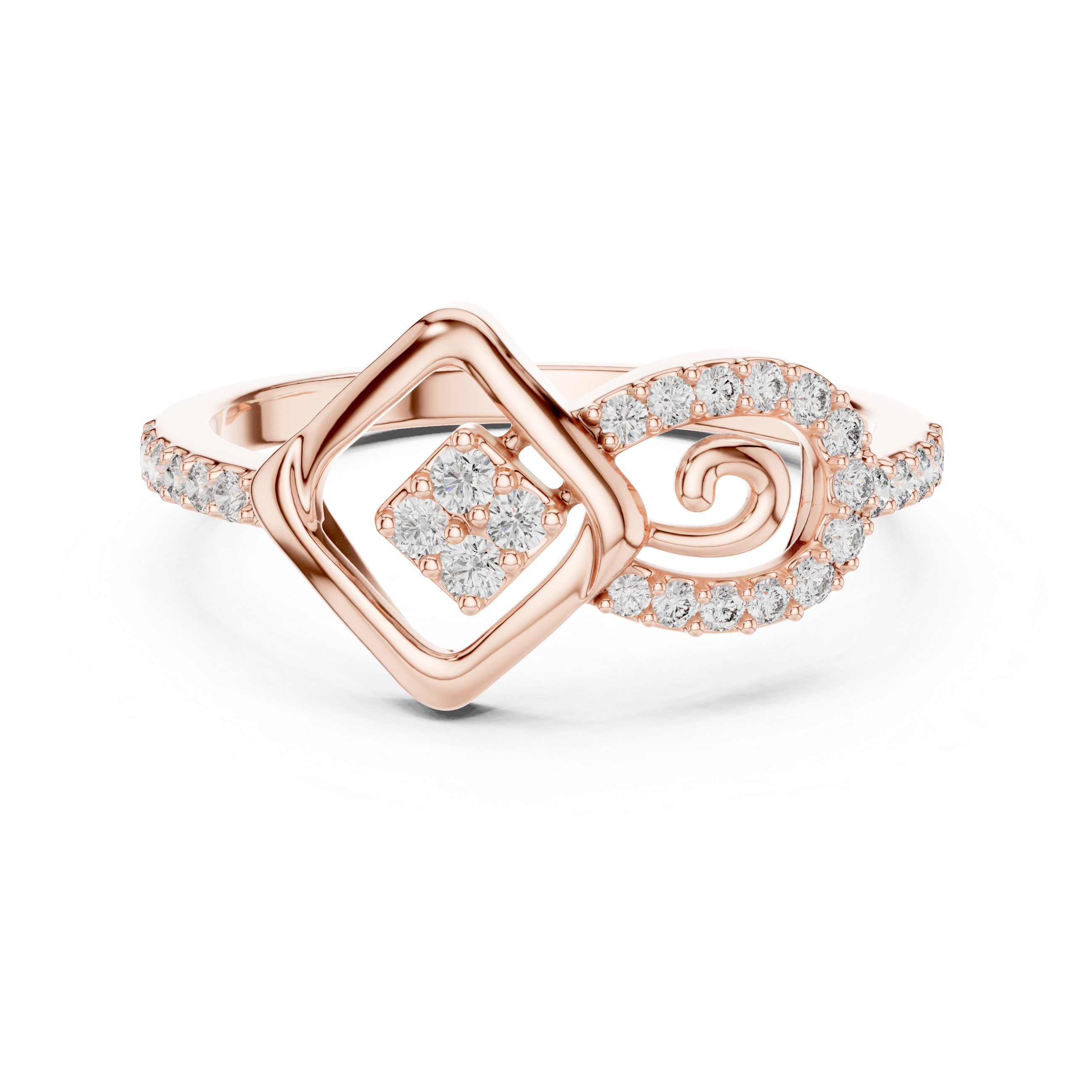 Rose Gold Diamond Ring with Modern Geometric Design