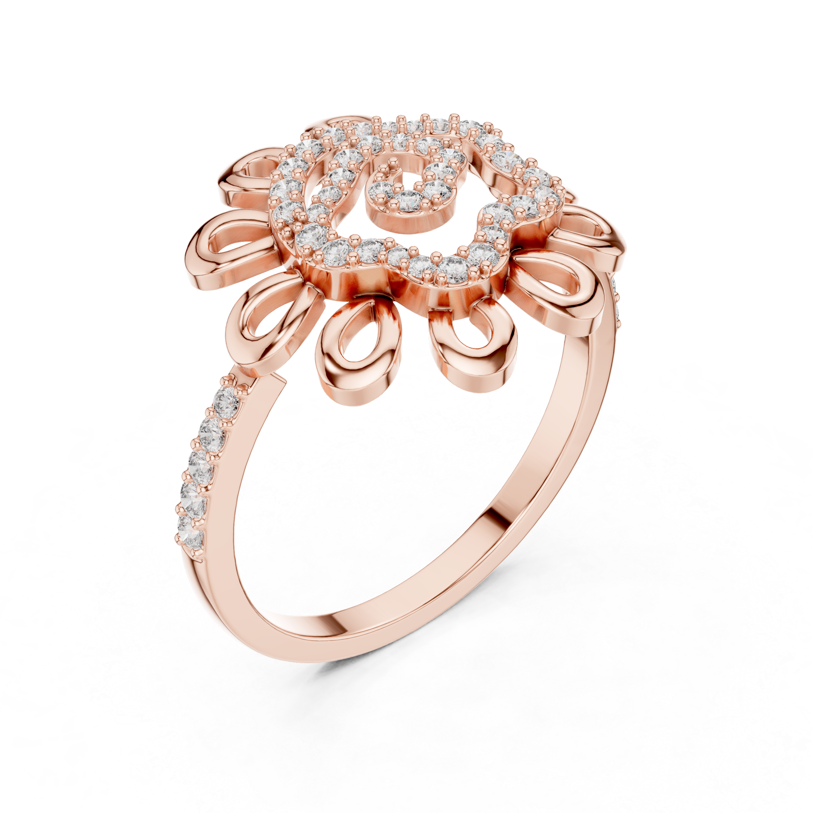 Floral-Inspired Rose Gold Diamond Ring with Intricate Petal Design