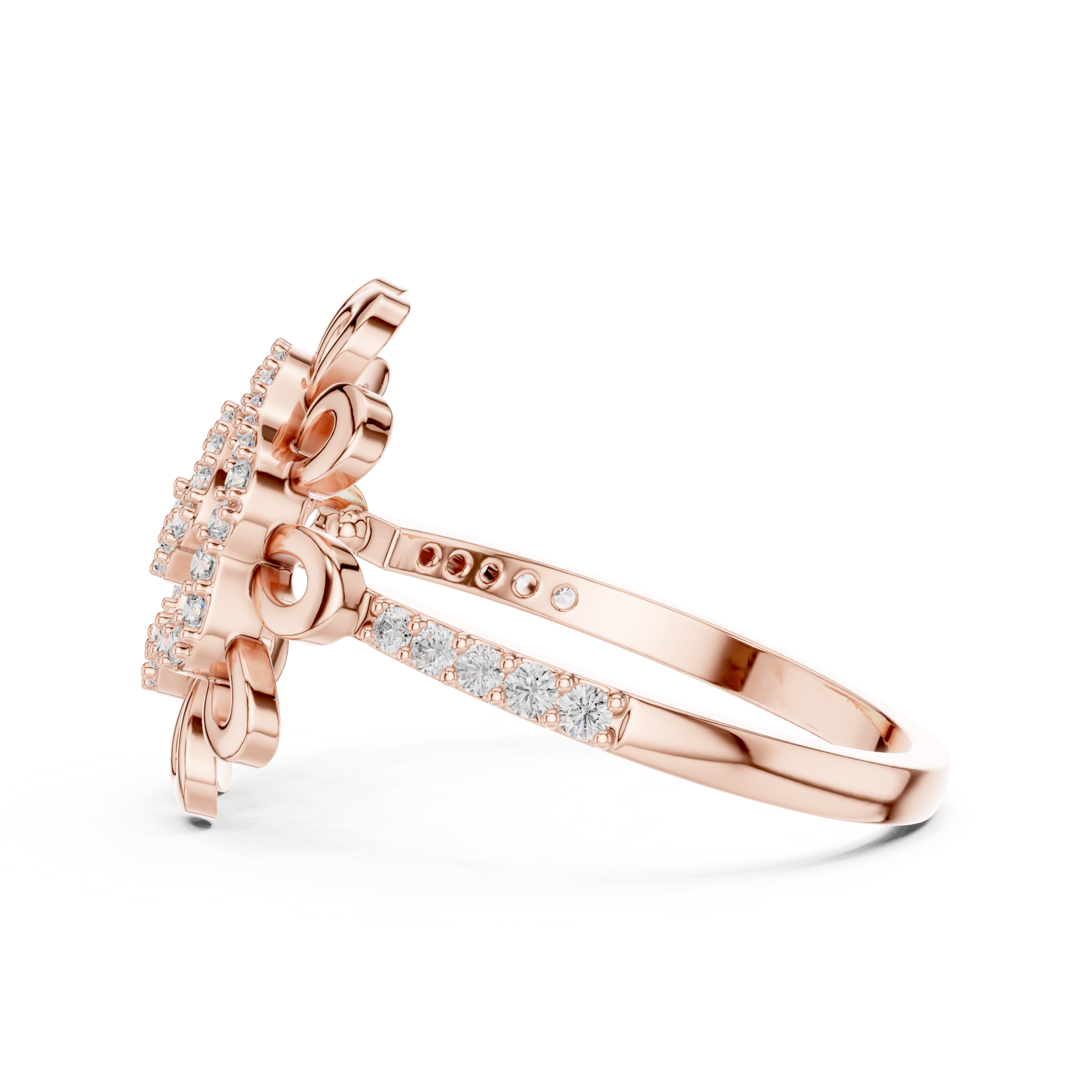 Floral-Inspired Rose Gold Diamond Ring with Intricate Petal Design