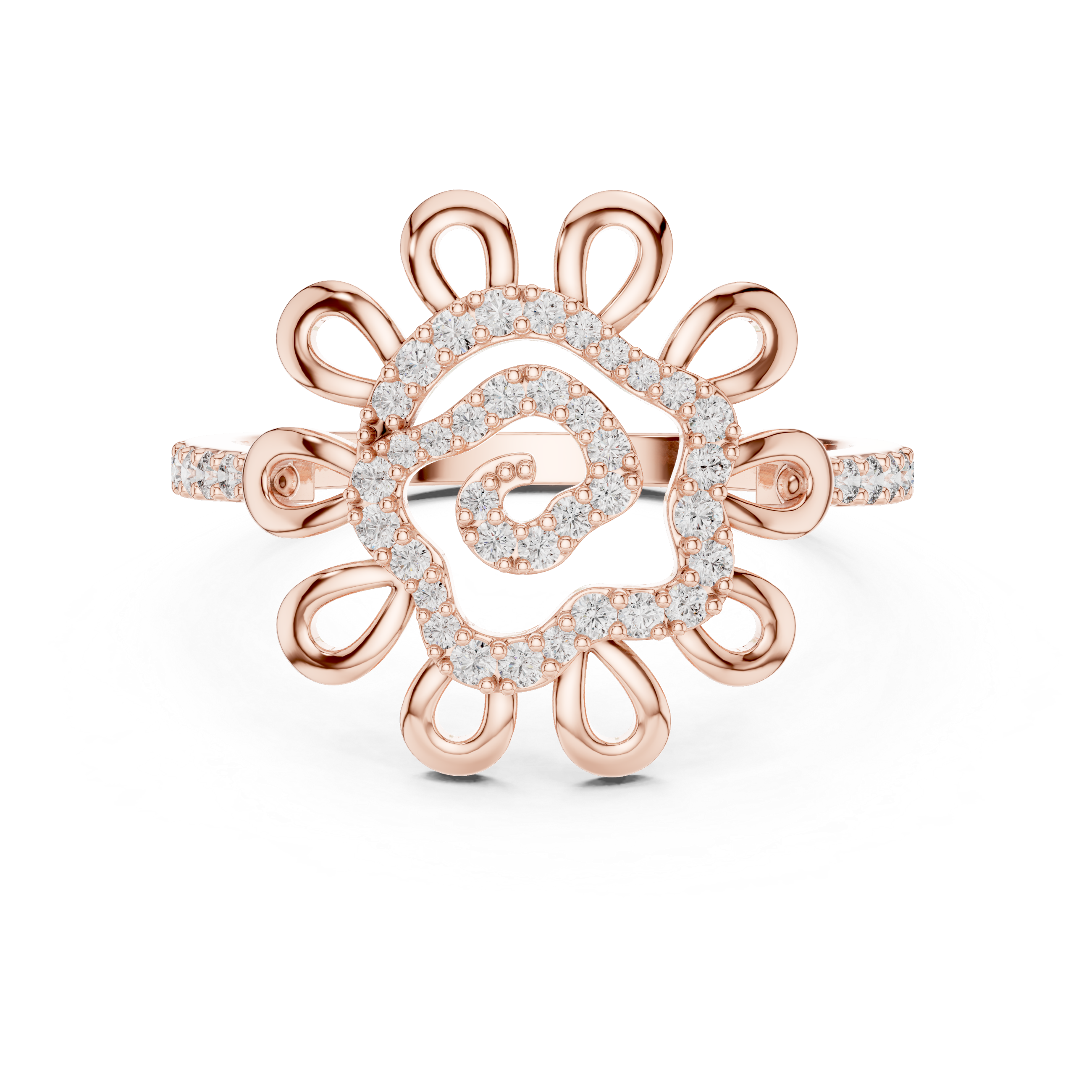 Floral-Inspired Rose Gold Diamond Ring with Intricate Petal Design